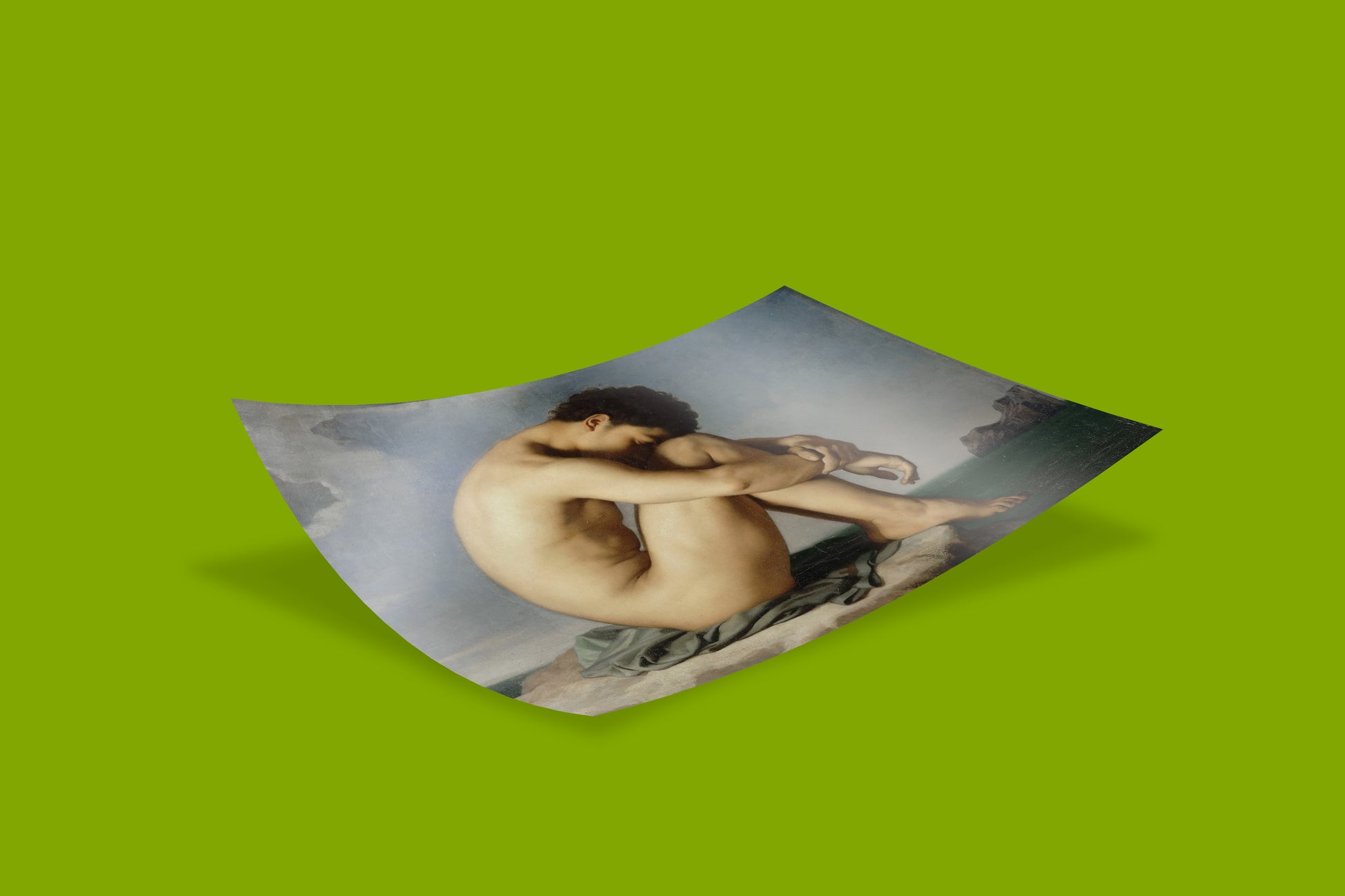 High-quality giclée art print of Flandrin's masterwork, "Study," a timeless piece of art history depicting a contemplative figure in a seascape.