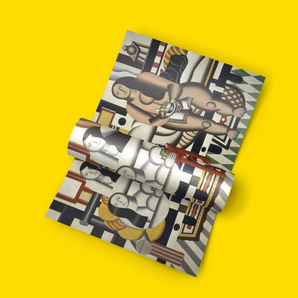 French modernism poster featuring Fernand Léger's Three Women art print with tubular forms, geometric furniture and industrial aesthetic