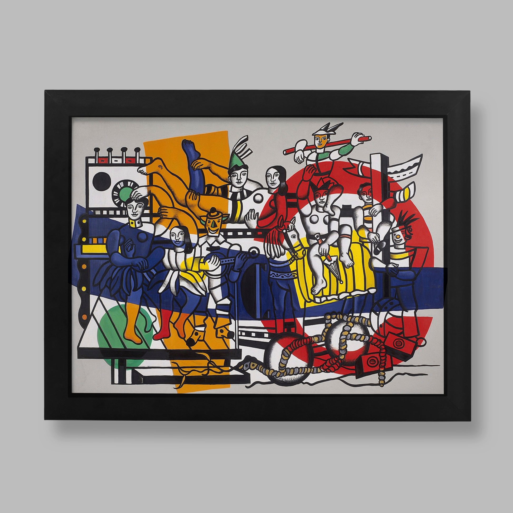 Fernand Léger The Great Parade fine art print featuring colourful circus performers, acrobats and clowns in bold primary colours with modernist geometric composition