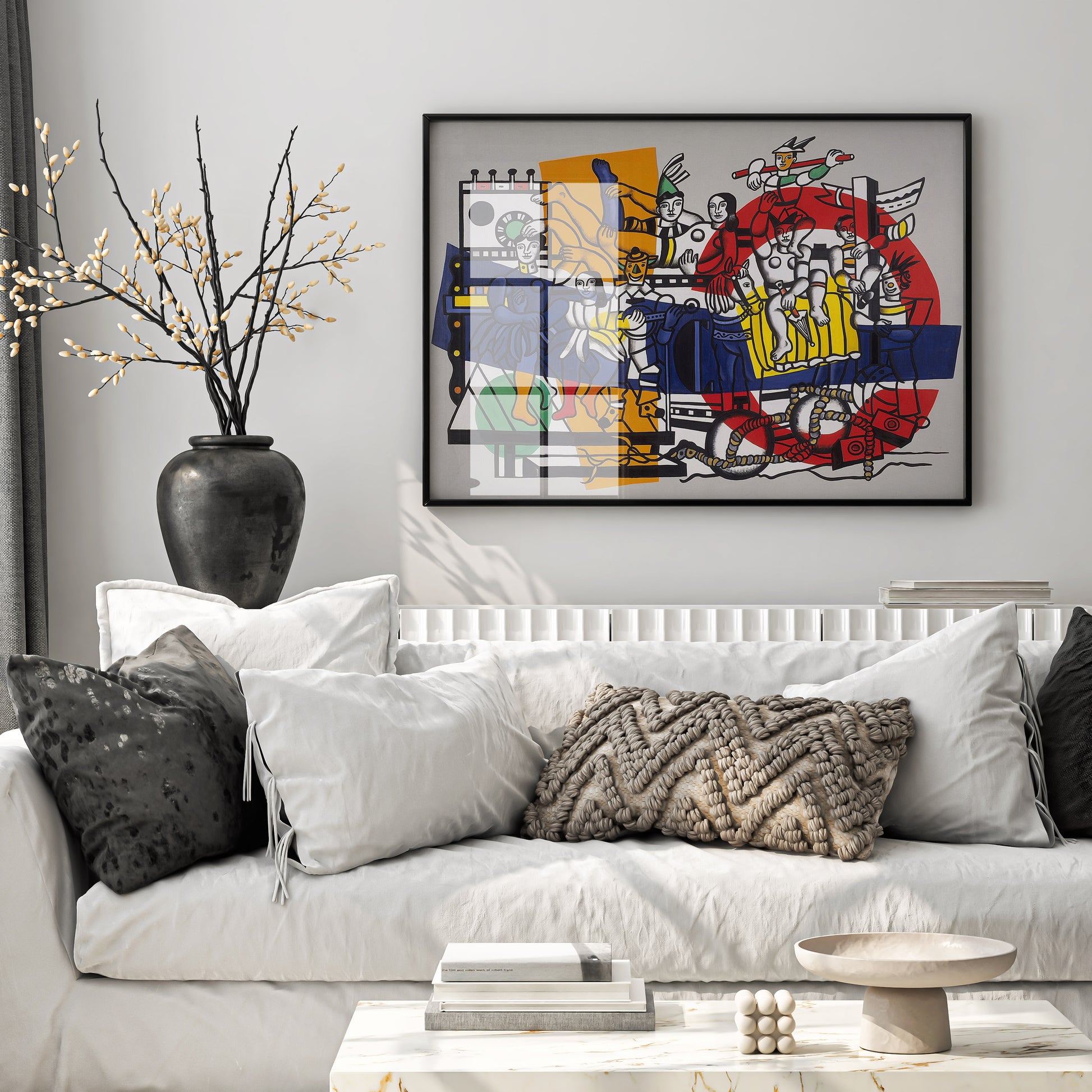 Fernand Léger modernist circus art print The Great Parade as professional office wall decor featuring bold geometric shapes and primary colours