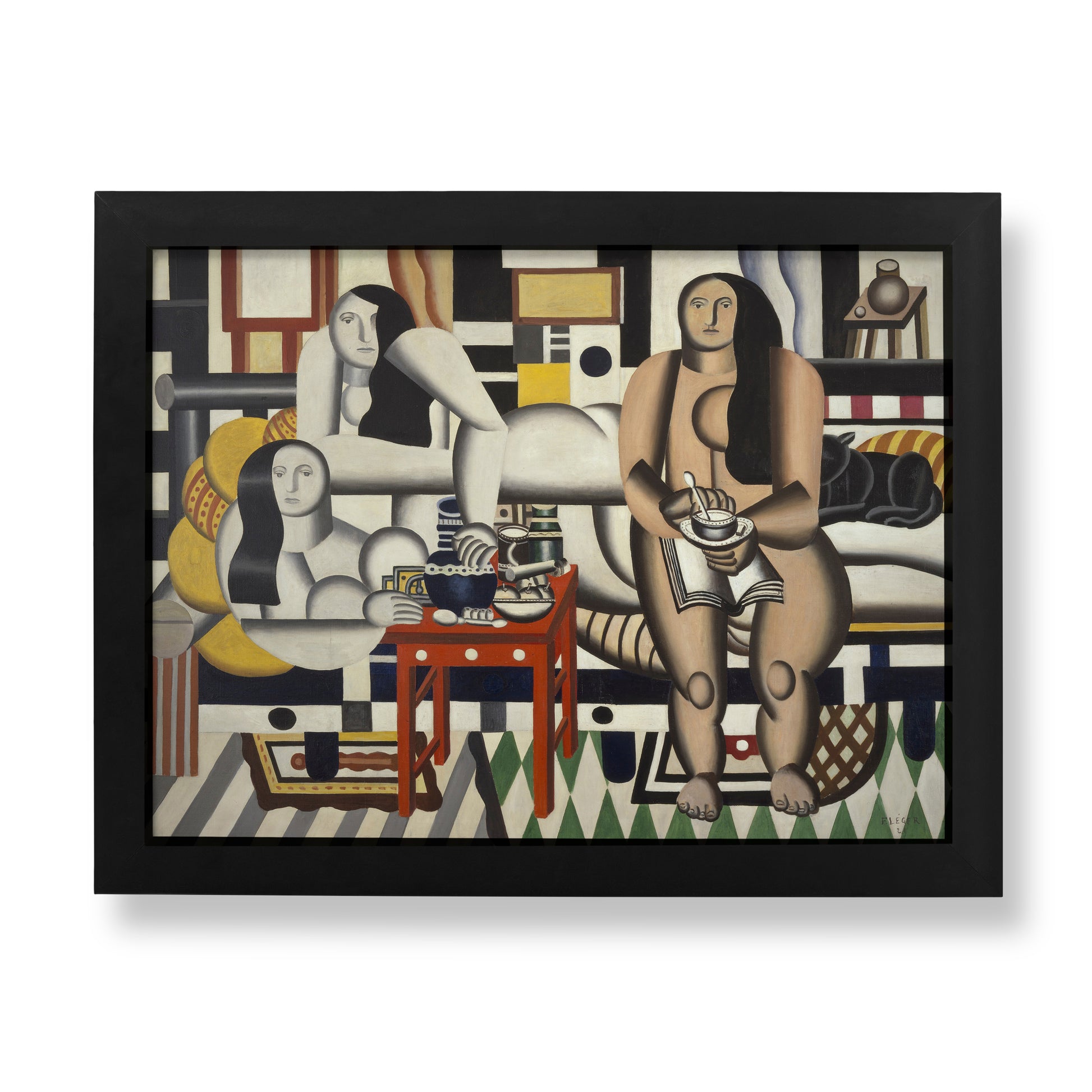 Fernand Léger Three Women fine art print featuring geometric modernist figures in 1920s interior with bold colours and machine age aesthetic