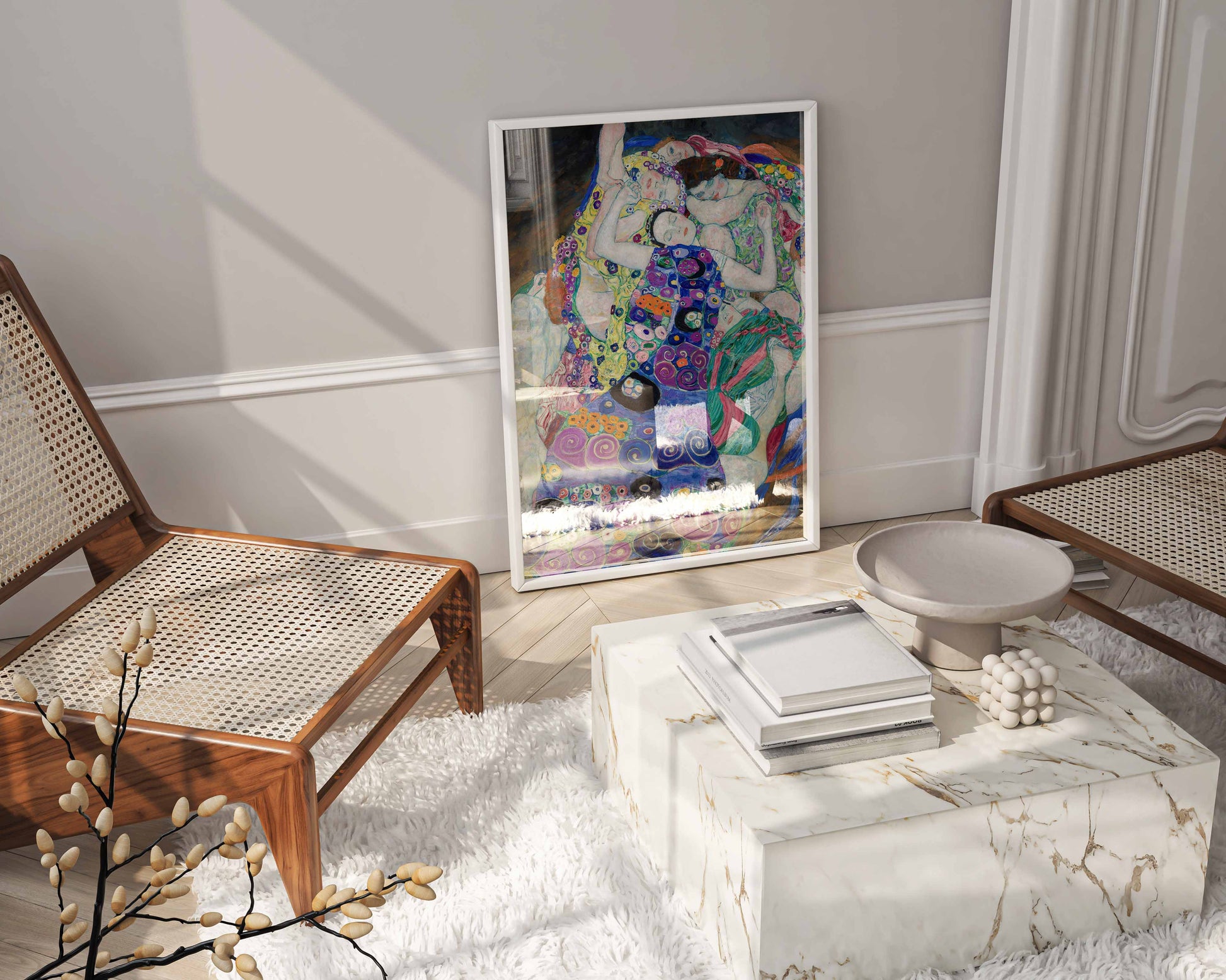 High-quality framed fine art print of Klimt's "The Virgin," ready to hang as stunning wall art and enhance any living space or gallery wall.