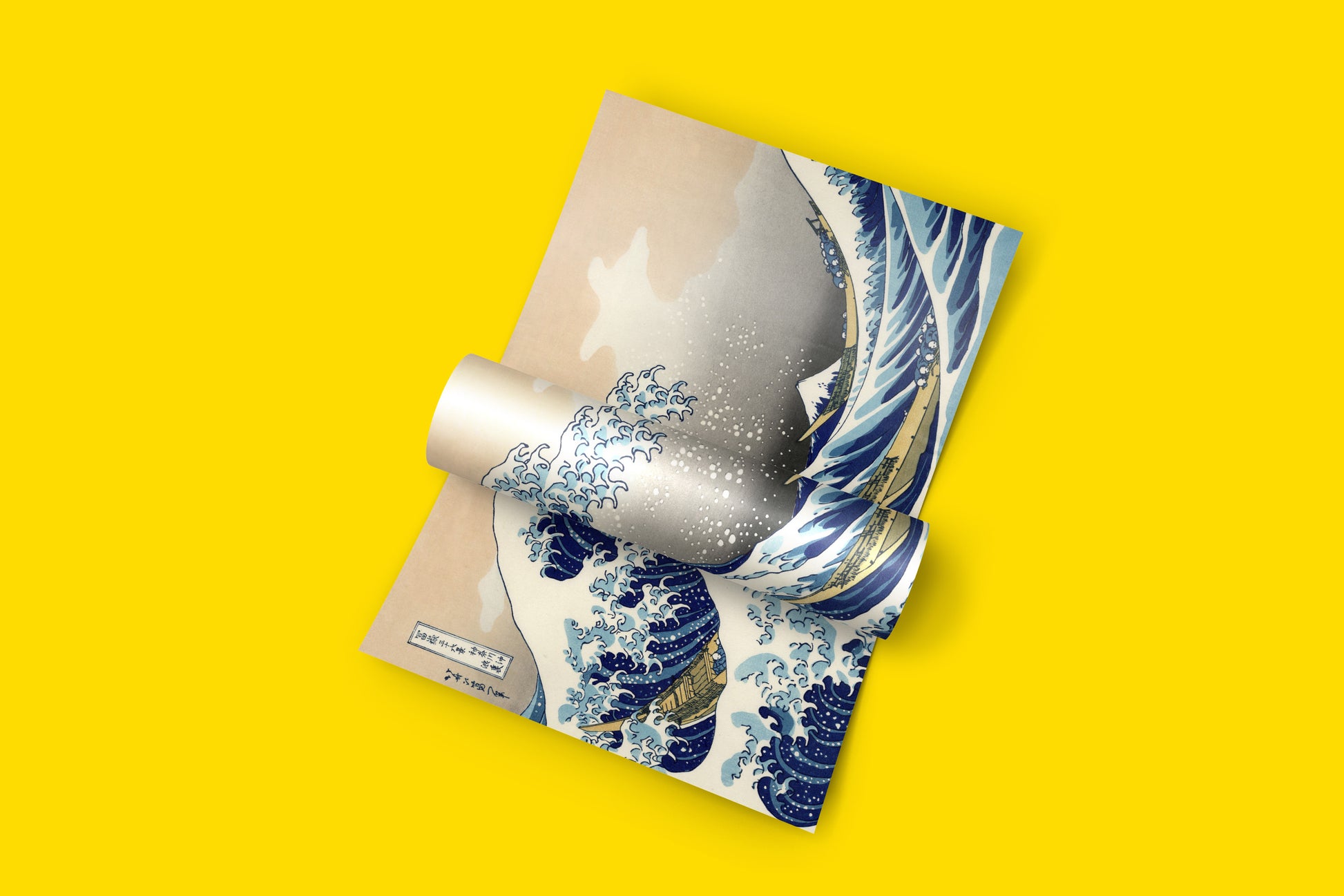 Fine art print of The Great Wave by Hokusai, showcasing vivid colours and dramatic composition.