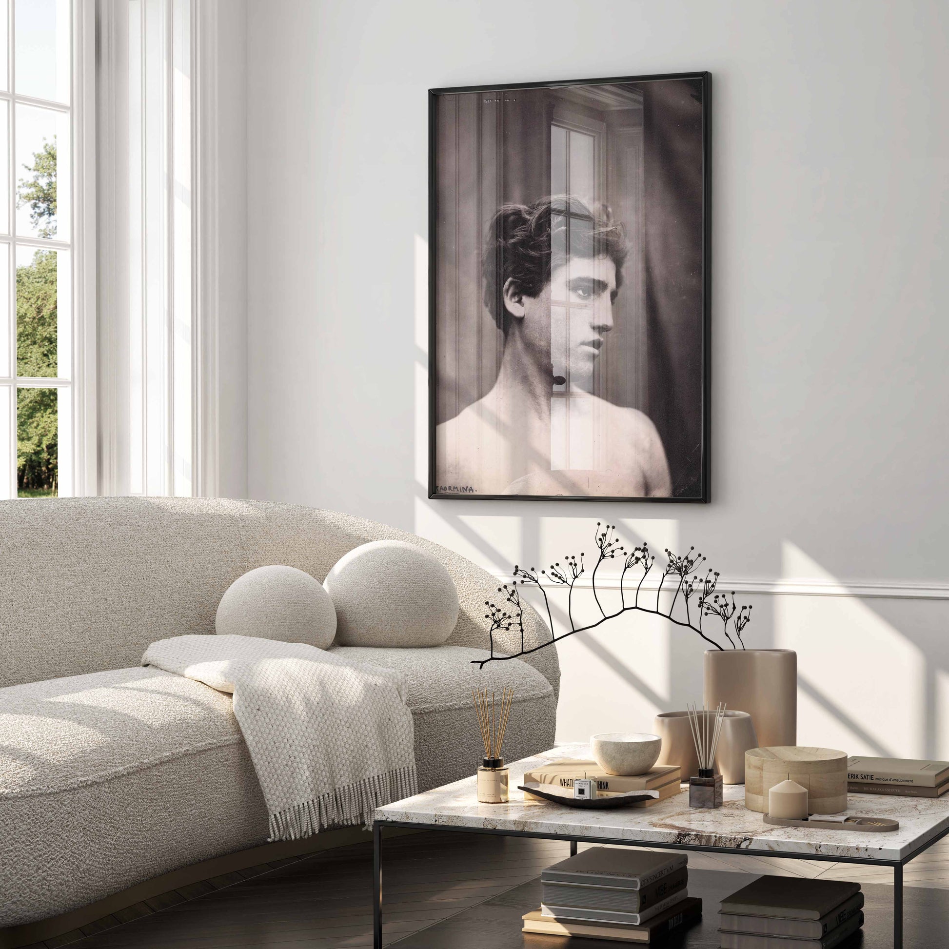 Fine art wall decor featuring von Gloeden’s Head and Shoulders of a Young Man in a contemporary high-end living space