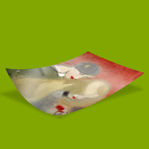 Finnish modernist art print by Helene Schjerfbeck depicting two women in muted tones with vivid red accents, available as a giclée wall art print