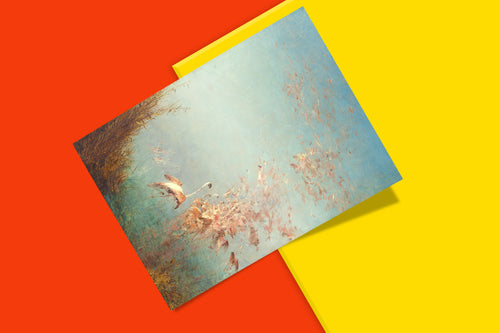 Detail of Félix Ziem flamingo art print featuring impressionist brushwork and atmospheric lighting, premium giclée wall art for home decor