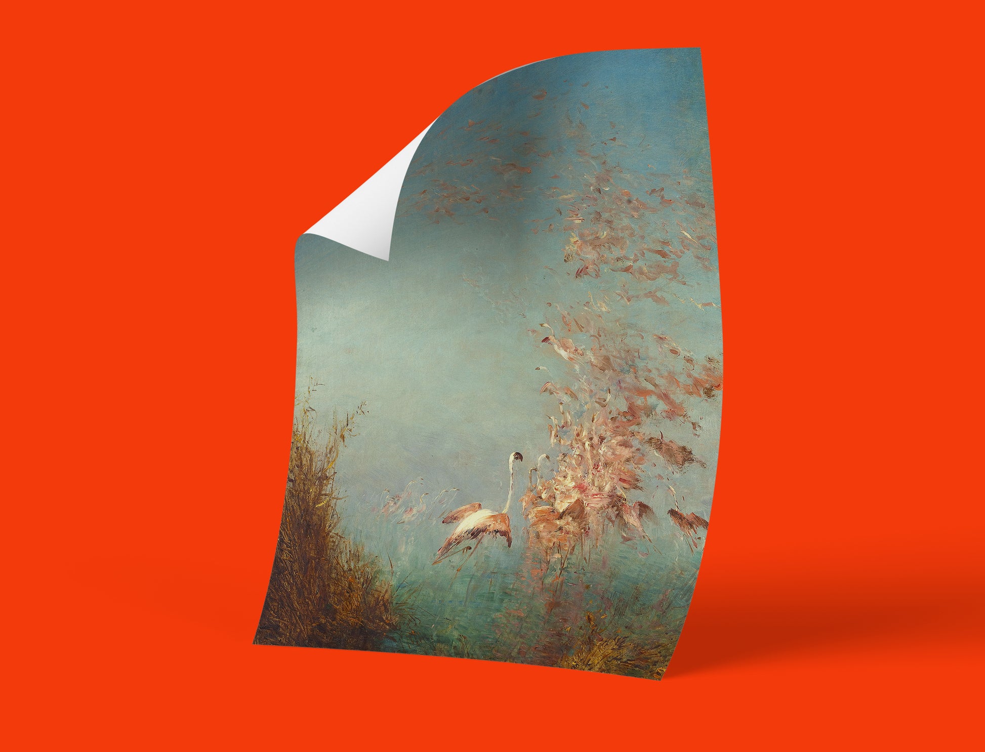 Félix Ziem Flight of Flamingos art print; Barbizon School painting reproduction for elegant home decor