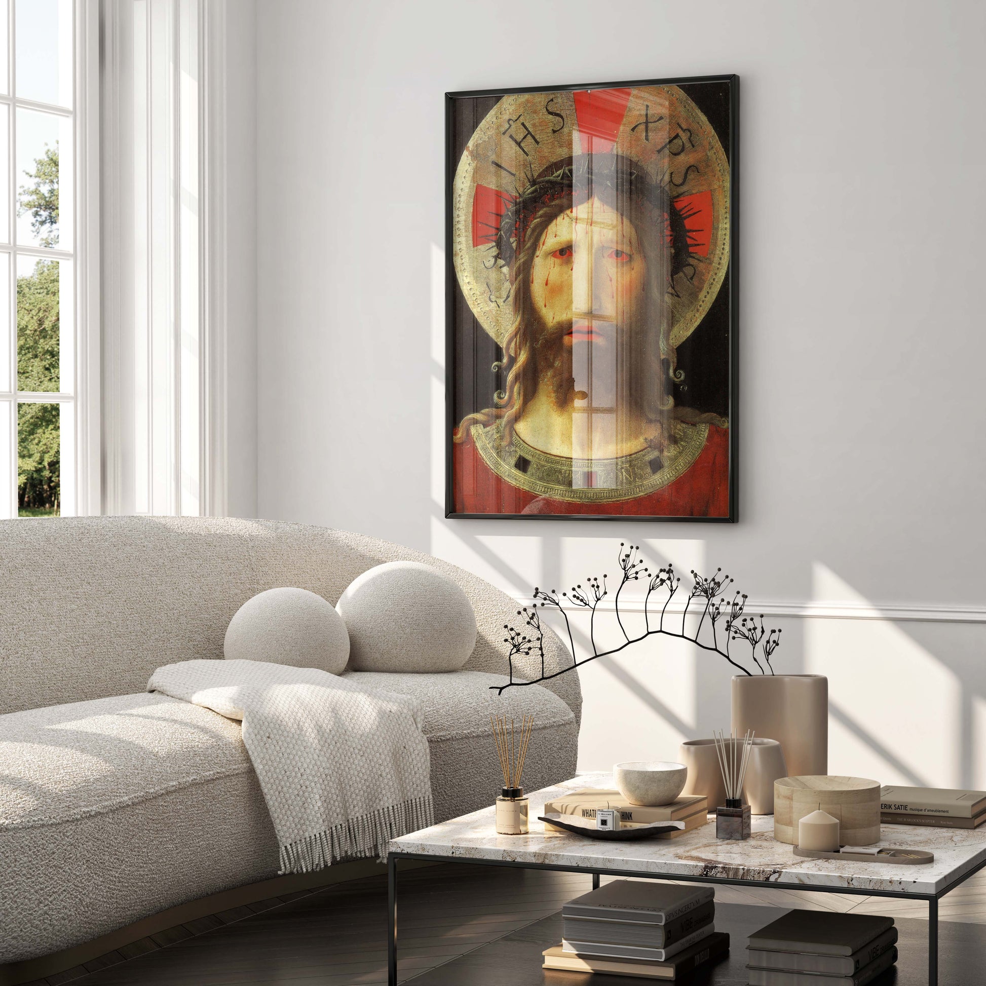 A premium framed giclée print of Fra Angelico's Christ Crowned with Thorns, displayed as elegant wall art.