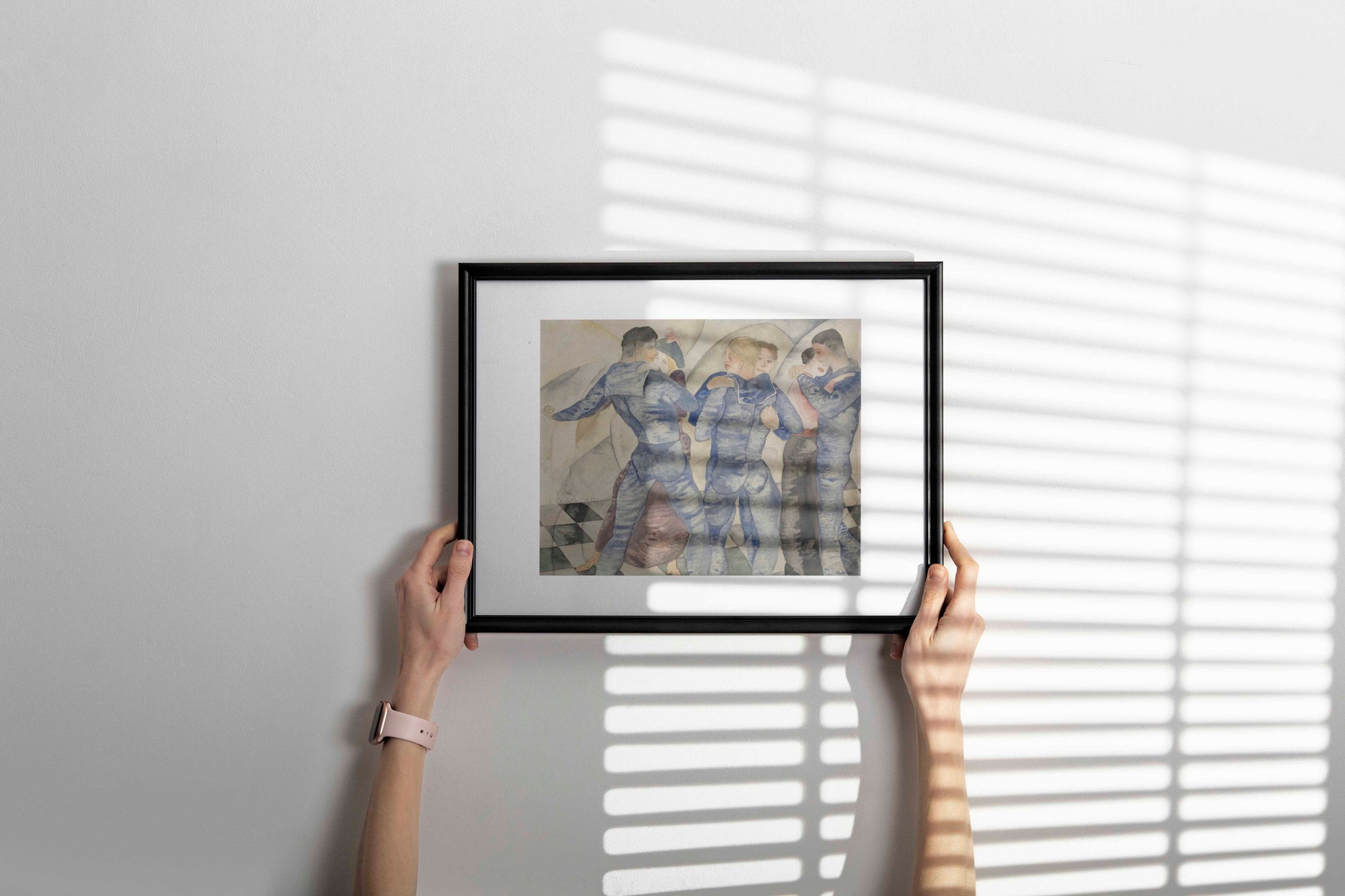 Framed art print of Dancing Sailors by Charles Demuth, 1917 queer modernist wall art in black gallery frame