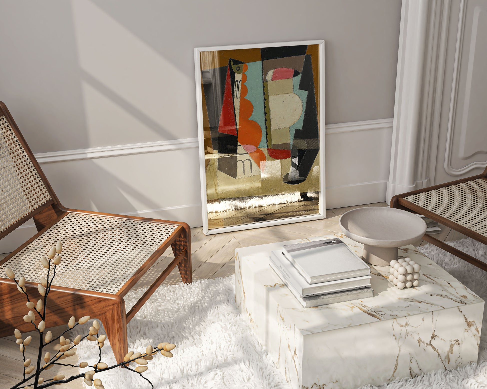 Spanish cubist wall art by María Blanchard in elegant frame, museum-quality fine art print of abstract still life for contemporary home interior design