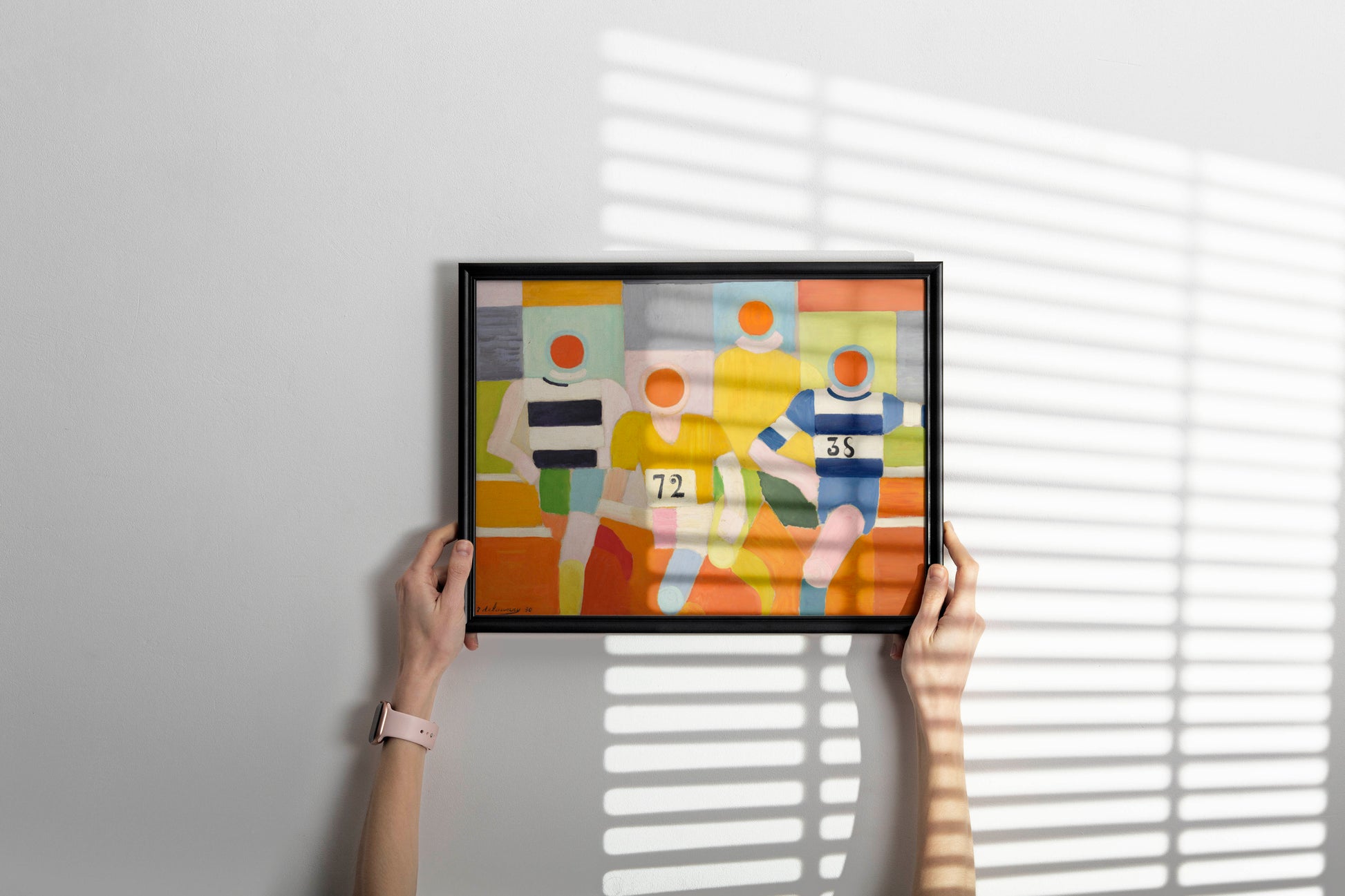 Framed fine art print of Robert Delaunay's The Runners painting hanging as sophisticated wall decor - premium avant-garde abstract art for contemporary living spaces