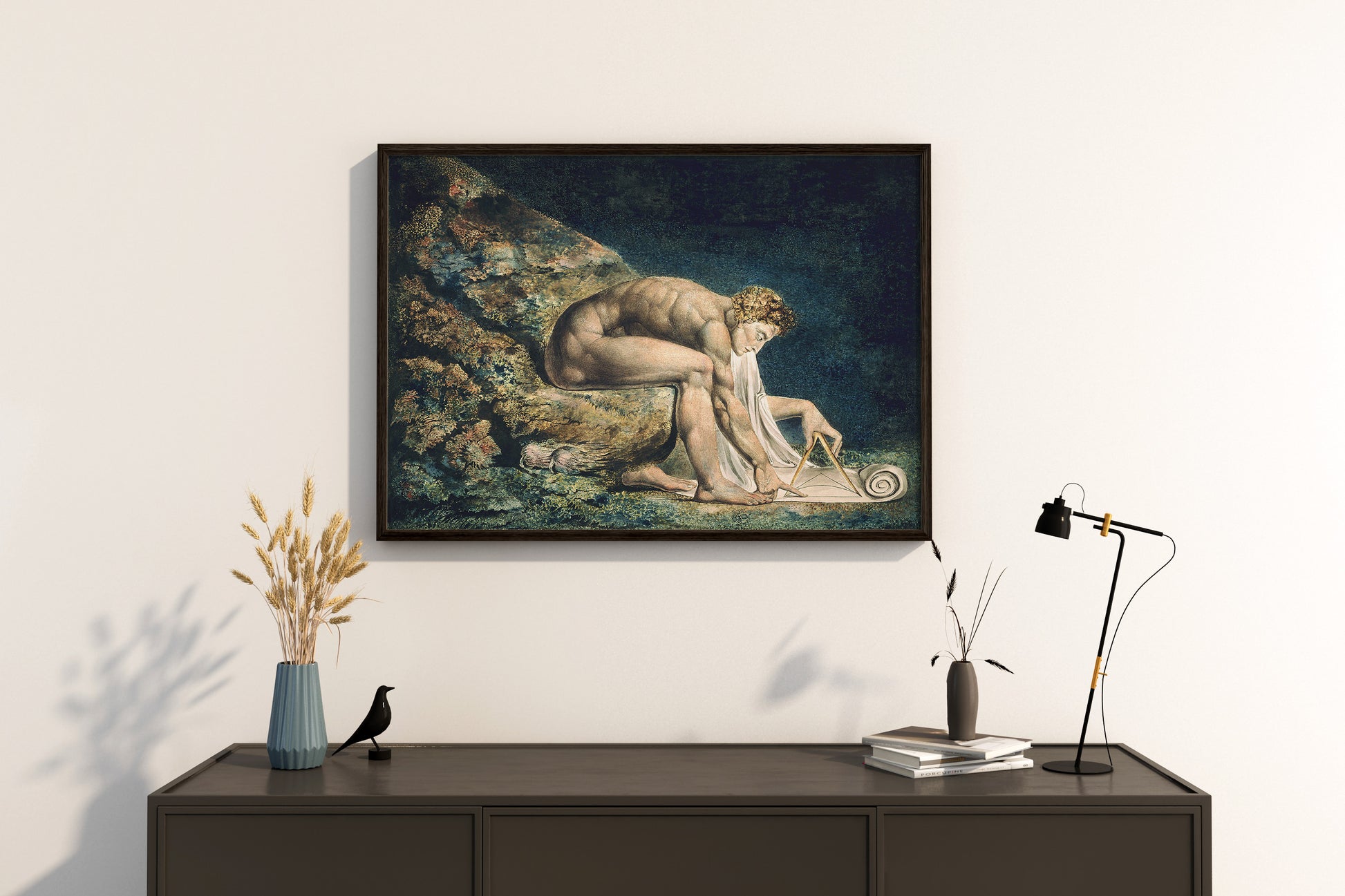Elegant framed fine art print of William Blake’s Newton, styled as premium wall decor for collectors