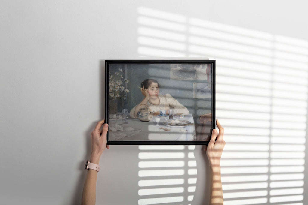 Finnish artist After Breakfast painting in elegant frame as wall art, framed fine art print reproduction for modern home interior decoration