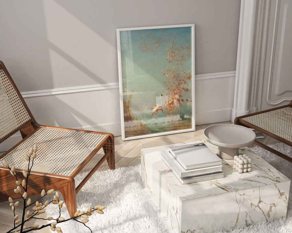 Framed Flight of Flamingos wall art by Félix Ziem showing premium giclée print quality and professional framing for interior design