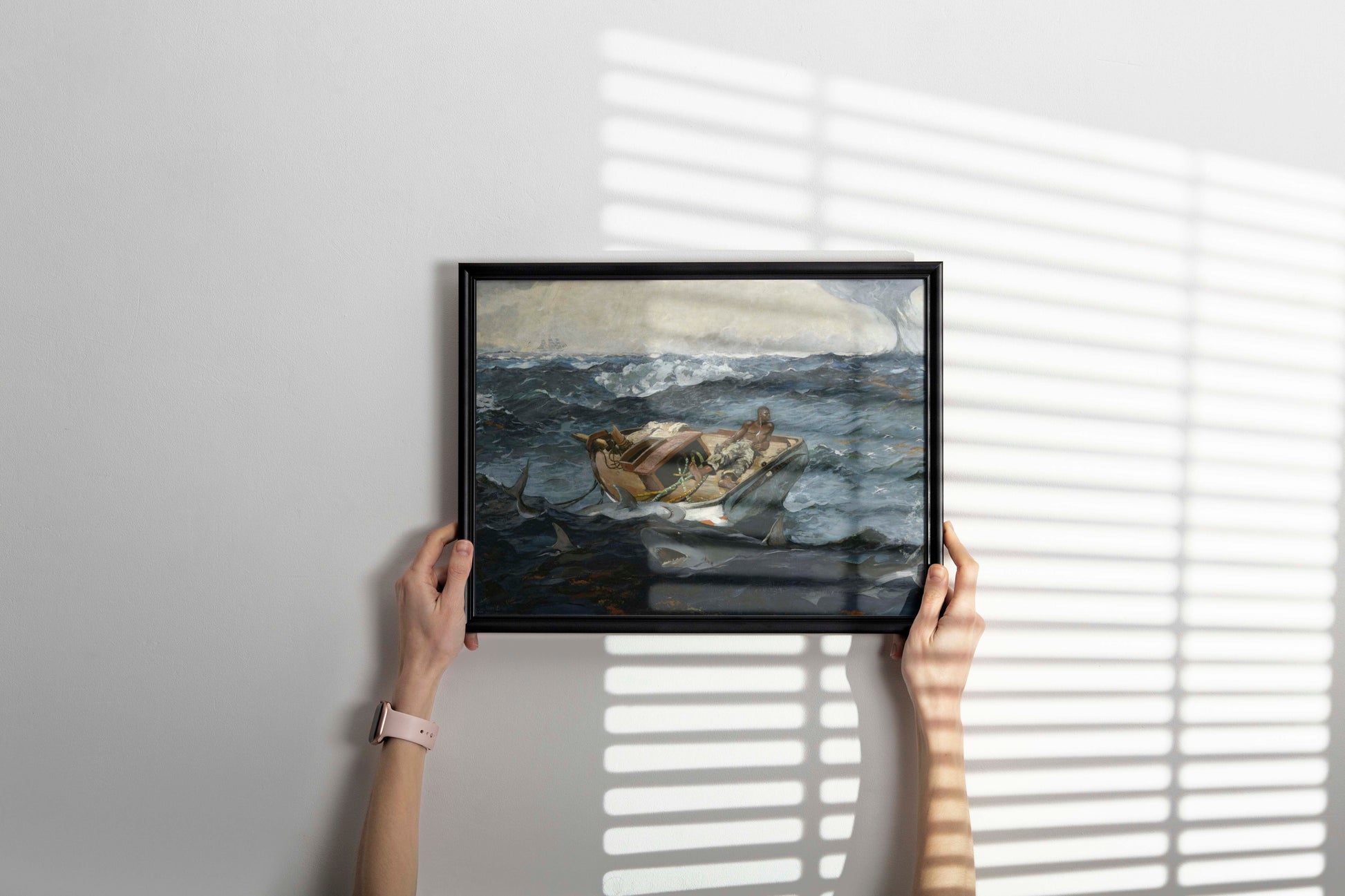 High-quality giclée print of 'The Gulf Stream' by Winslow Homer in a sleek frame, adding a classic touch to any living space.