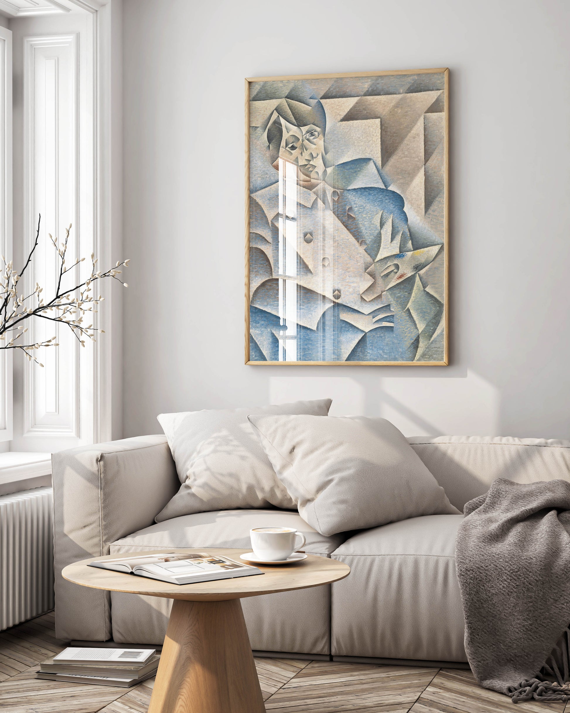 Framed Juan Gris Portrait of Pablo Picasso cubist art print displayed as elegant wall art in modern home interior, showcasing premium framing and museum-quality reproduction perfect for contemporary decor