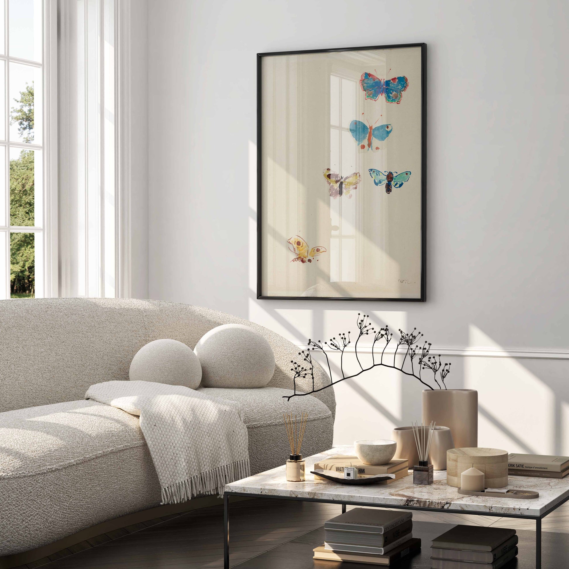 Framed fine art print of Odilon Redon’s Five Butterflies, perfect for stylish wall décor