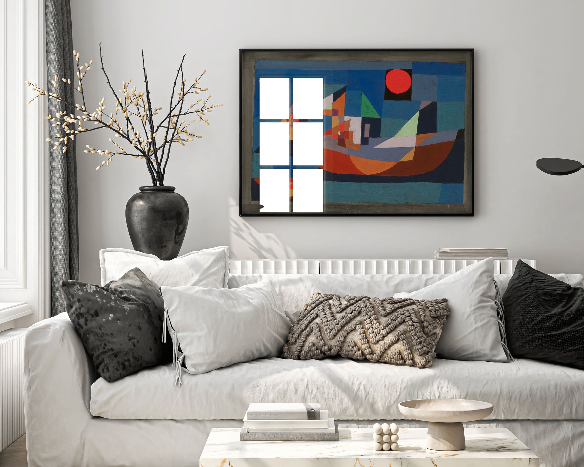 Framed Paul Klee wall art featuring Ruhende Schiffe 1927 - abstract maritime giclee print in wooden frame, museum-quality home interior design