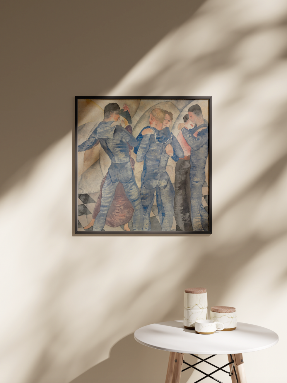 Framed art print of Dancing Sailors by Charles Demuth, 1917 queer modernist wall art in black gallery frame