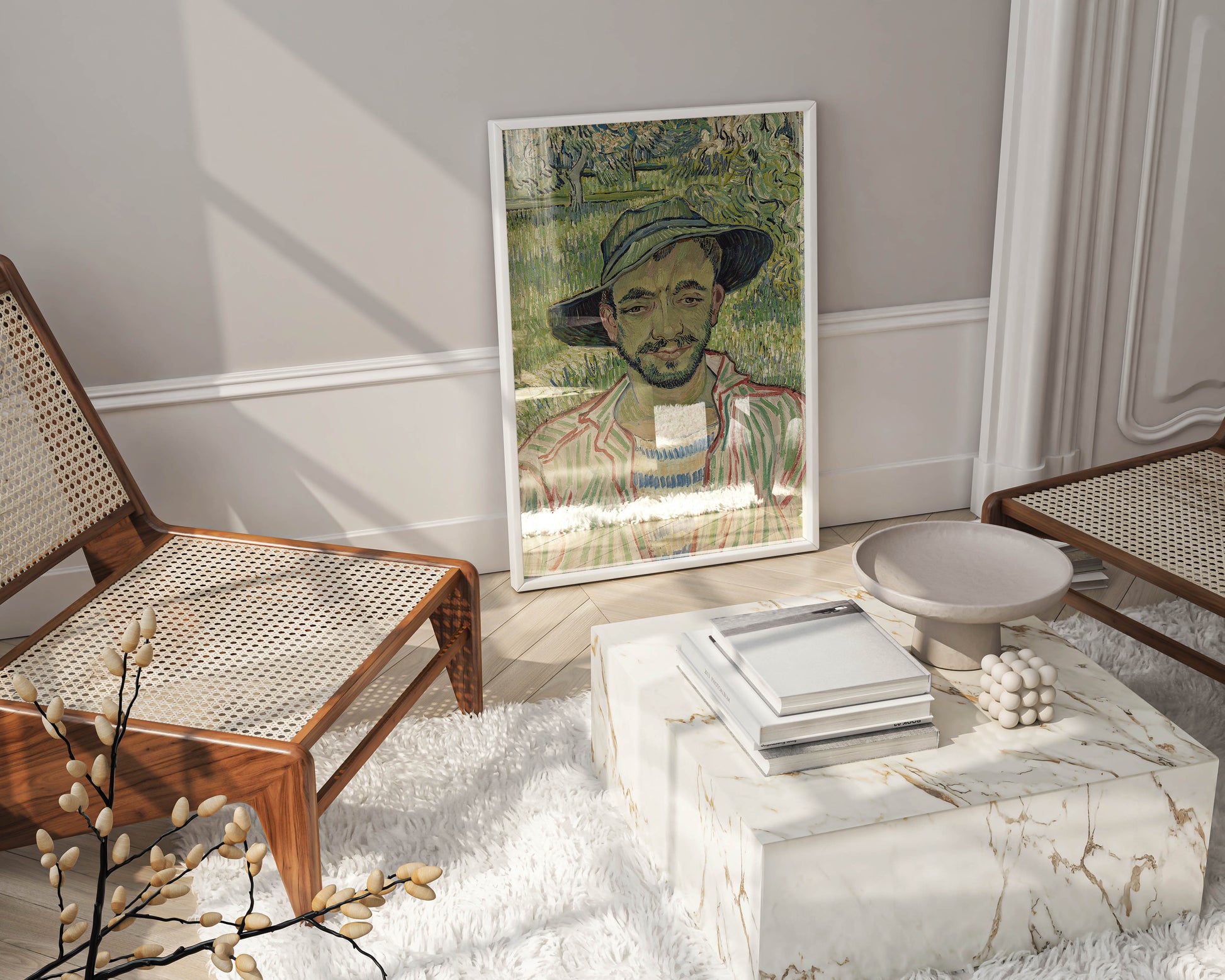 Van Gogh The Gardener framed art print displayed on wall showing elegant home decor with classic wooden frame perfect for living room or office wall art