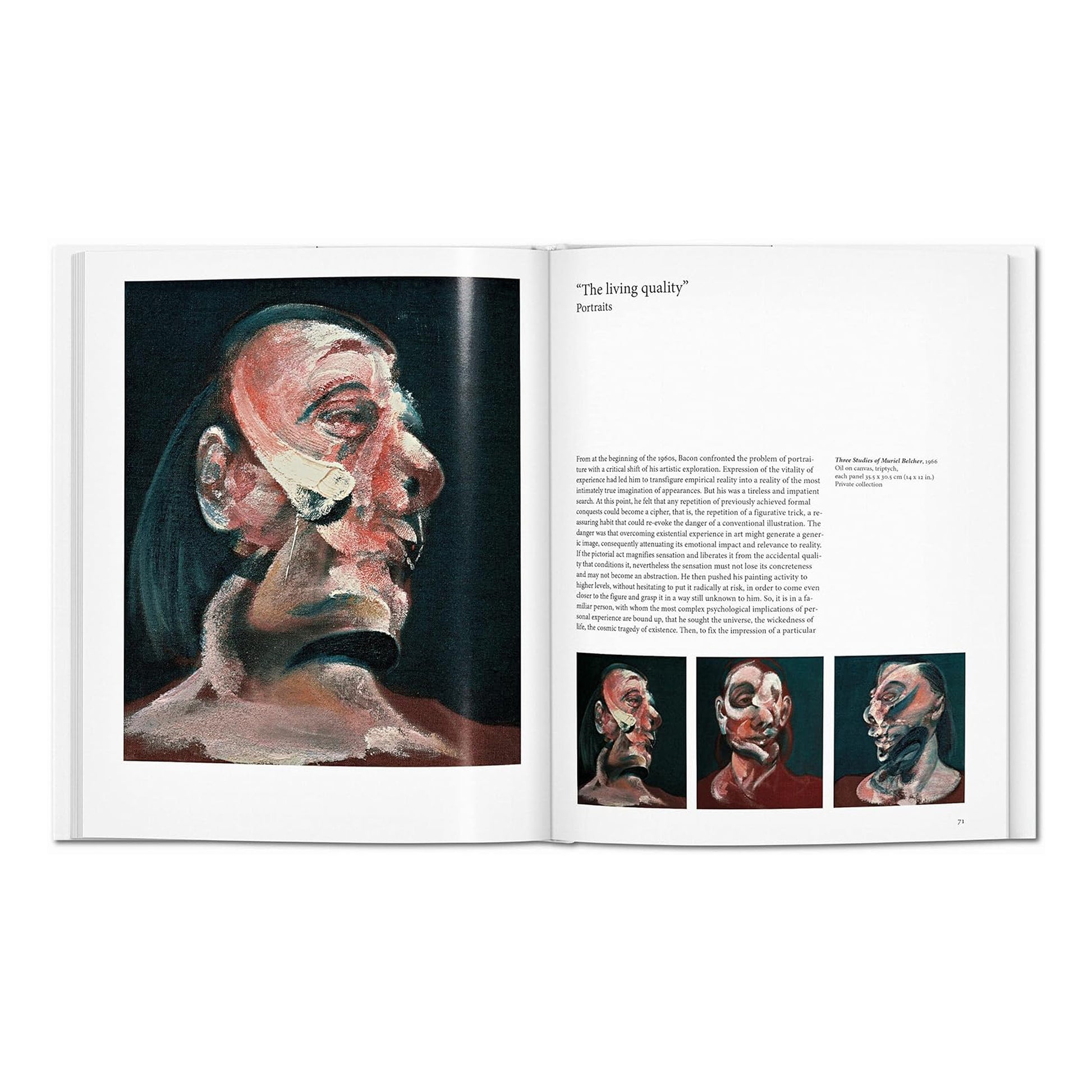 A page in the Taschen art history book displaying "Three Studies of Isabel Rawsthorne" by Francis Bacon.