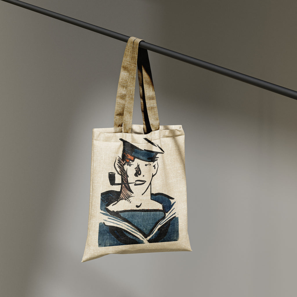 British art gift tote bag with Cadell naval portrait in Scottish Colourist style, premium quality cotton canvas bag ideal for book lovers and art enthusiasts
