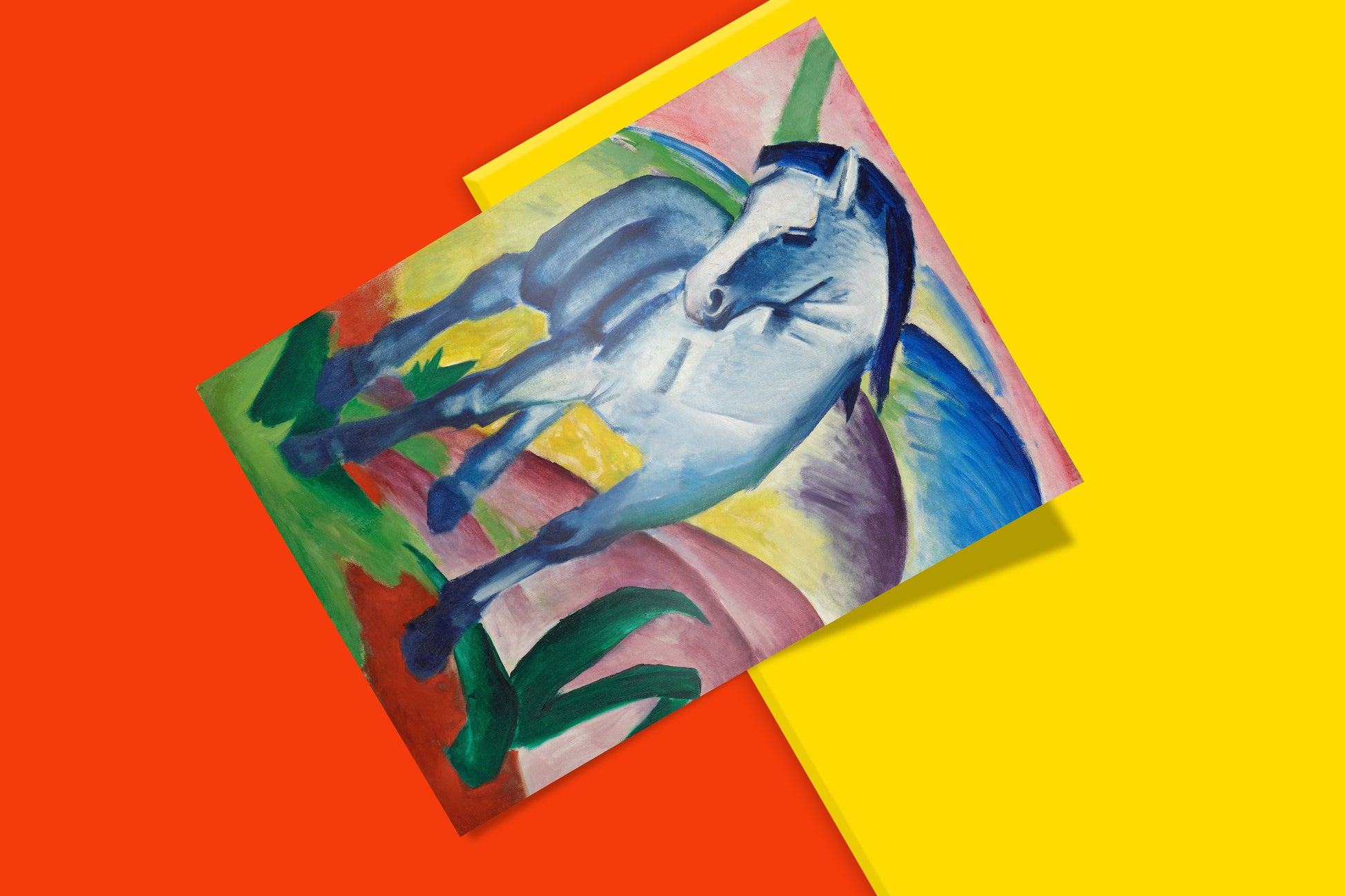 Franz Marc Blue Horse I art print stacked, multiple fine art prints, Expressionist horse painting, Der Blaue Reiter art collection, vibrant modern art, famous animal artwork reproduction