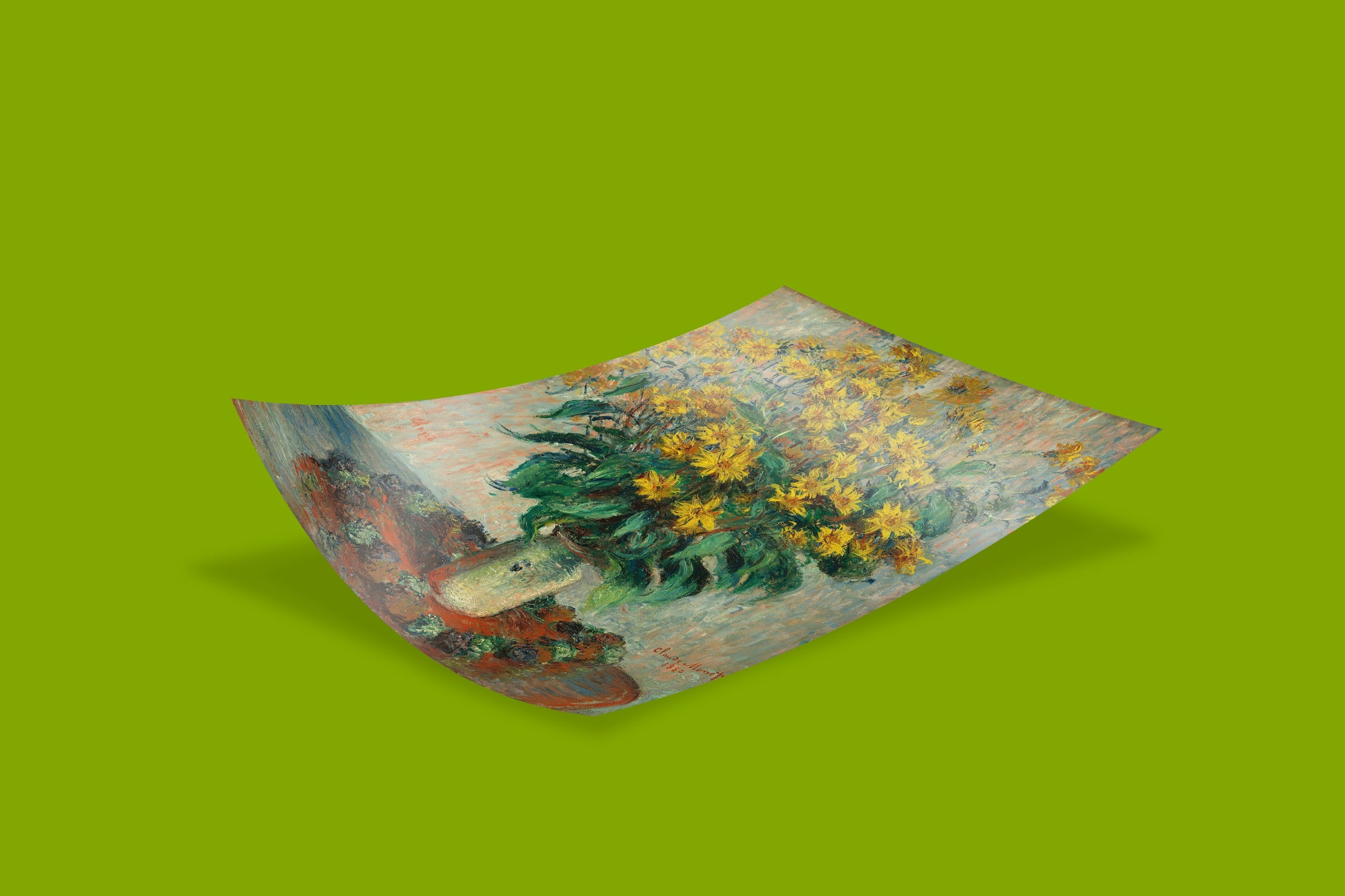 Museum quality reproduction of Monet's floral still life painting with golden Jerusalem artichoke flowers, premium wall decor print ideal for luxury interior design projects