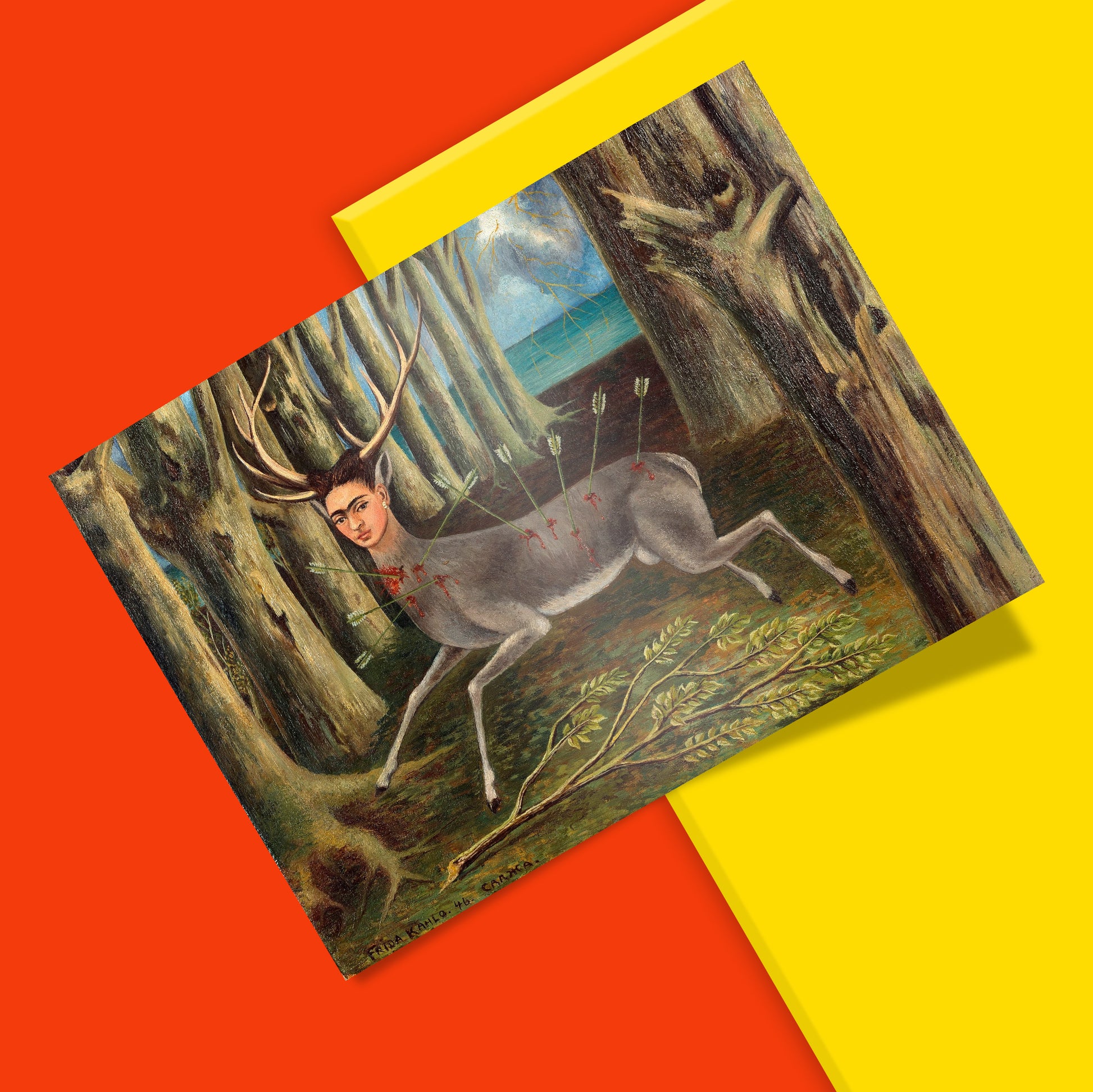 Museum quality Frida Kahlo The Wounded Deer print on 200gsm matte finish FSC certified paper showing 12-colour giclée printing detail