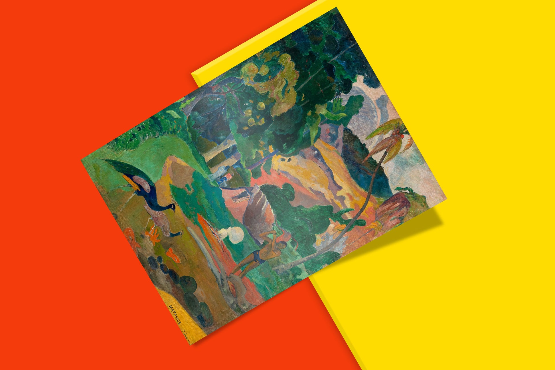 Post-Impressionist art print of Gauguin's Matamoe showing exotic peacocks in tropical Tahitian landscape with bold colours, premium giclée wall art for home decor