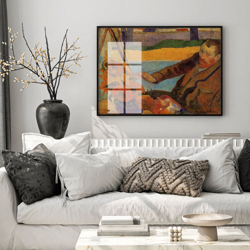 Post-impressionist wall art print of Gauguin's Van Gogh Painting Sunflowers, museum-quality giclée with vivid ochre and terracotta tones