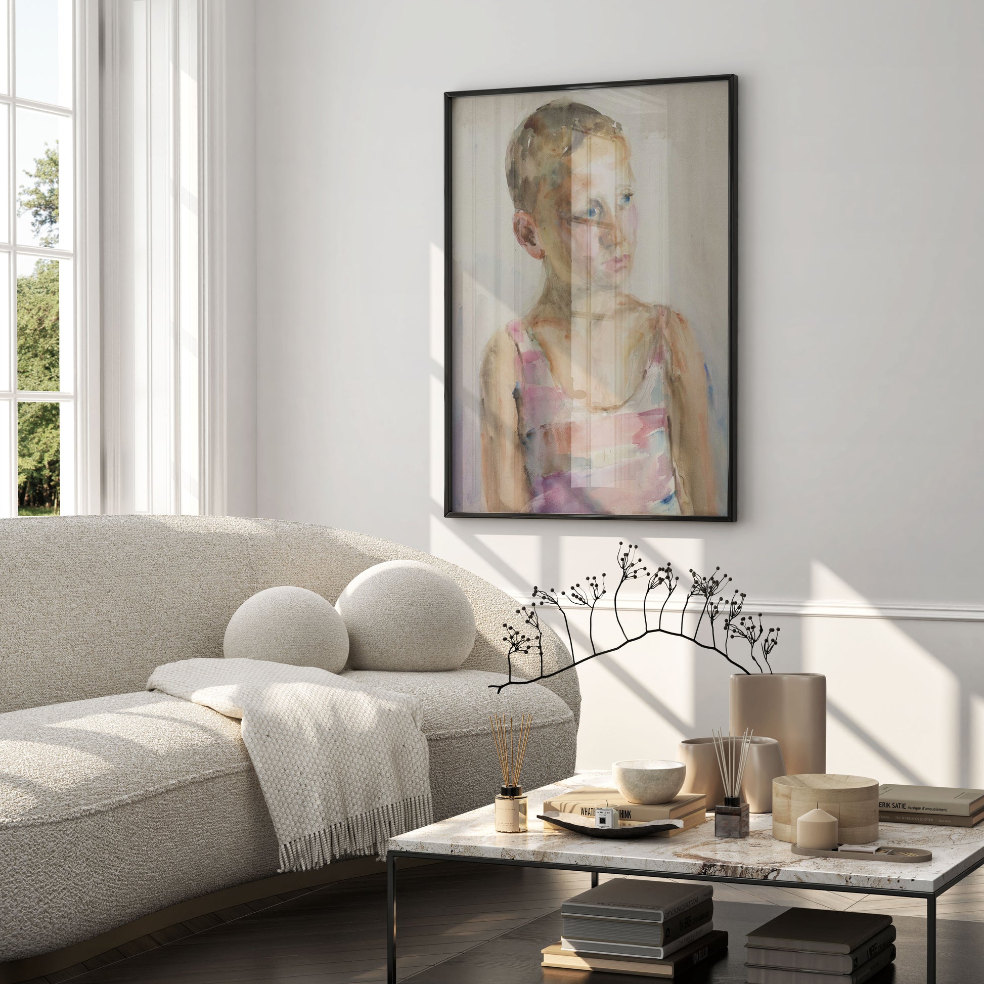 Figurative watercolour wall art print of a boy, Gela Seksztajn, 12-colour giclée art print with smooth matte finish