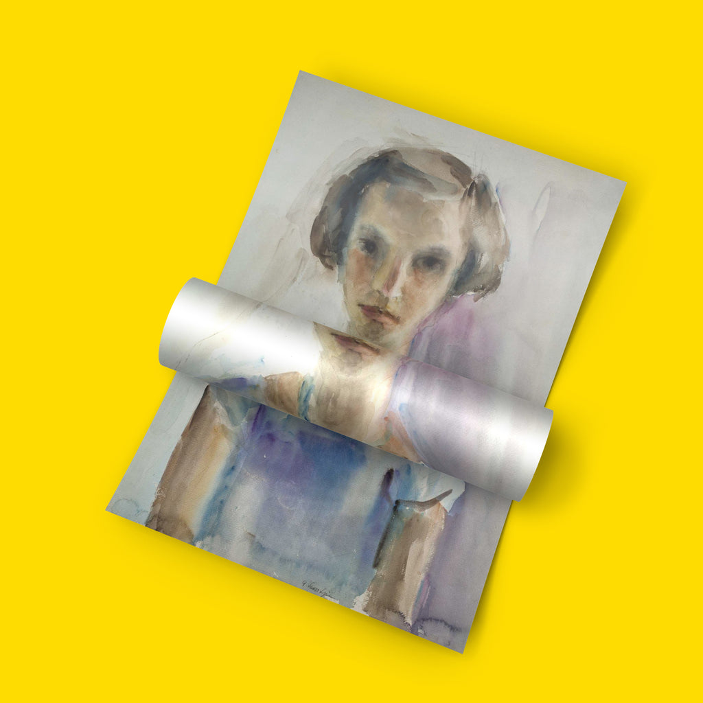 Wall art print of Portrait of a Girl by Gela Seksztajn, a historic watercolour painting preserved in the Ringelblum Archive at the Jewish Historical Institute in Warsaw, now available as a collectible giclée fine art print