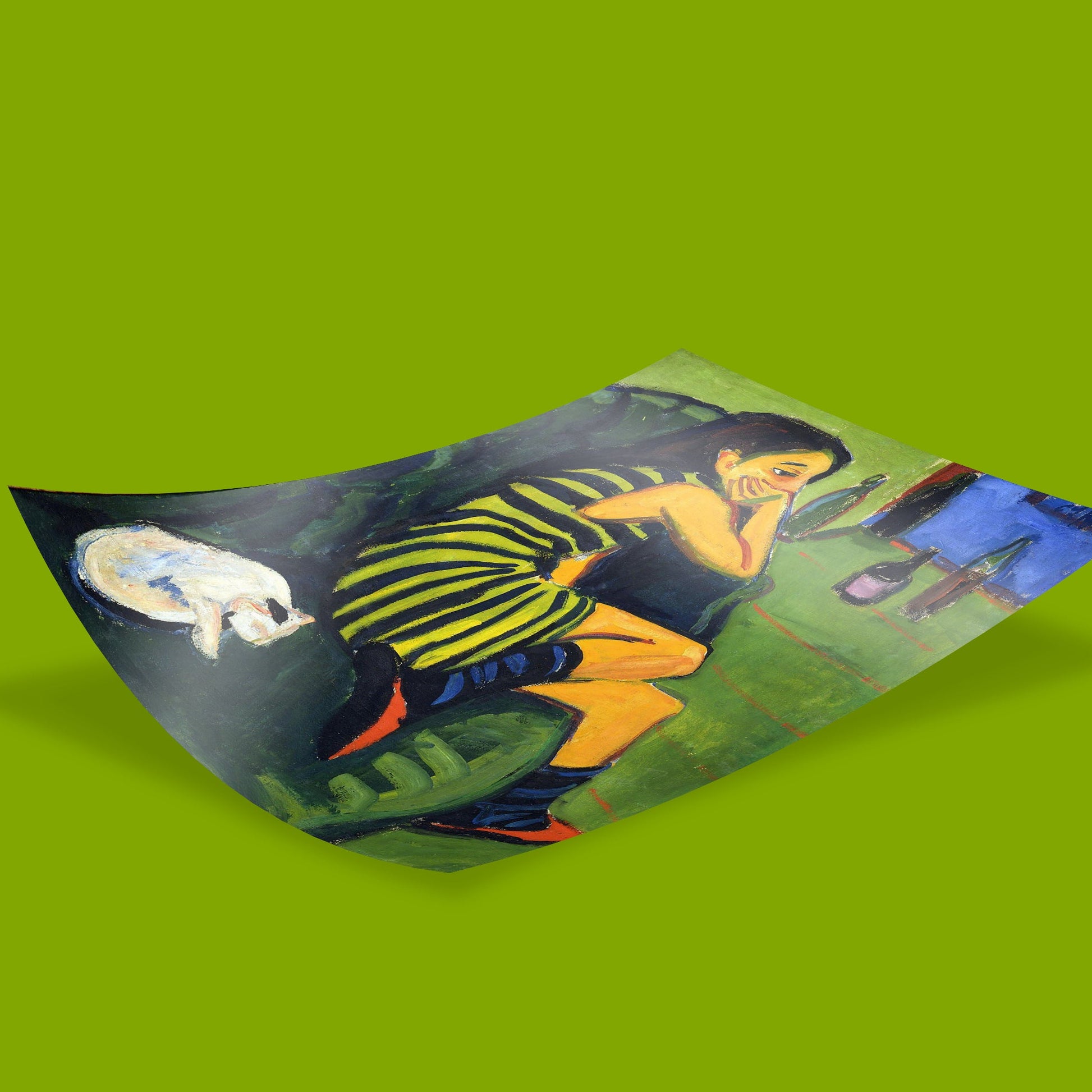 German Expressionism art print by Ernst Ludwig Kirchner featuring Artistin Marcella in iconic green striped dress, high quality 12-colour giclée wall art for collectors