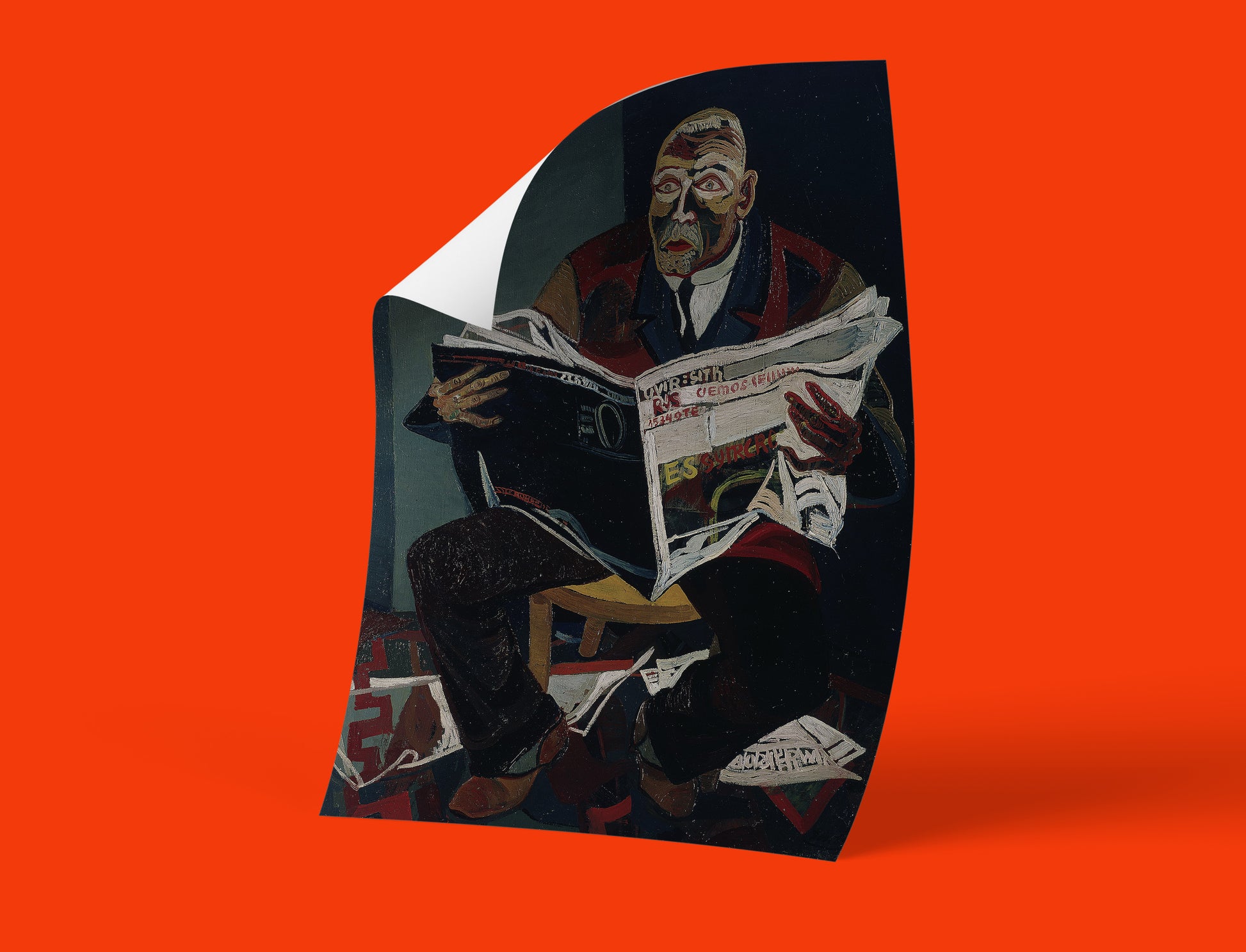 Premium art print of Josef Scharl's Newspaper Reader painting - Weimar Republic Expressionism wall art poster with museum quality printing