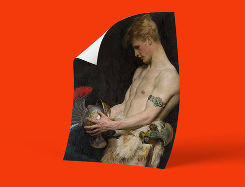 Detailed Germanic Warrior with Helmet wall art print, ideal for classical art lovers, Giclee reproduction.