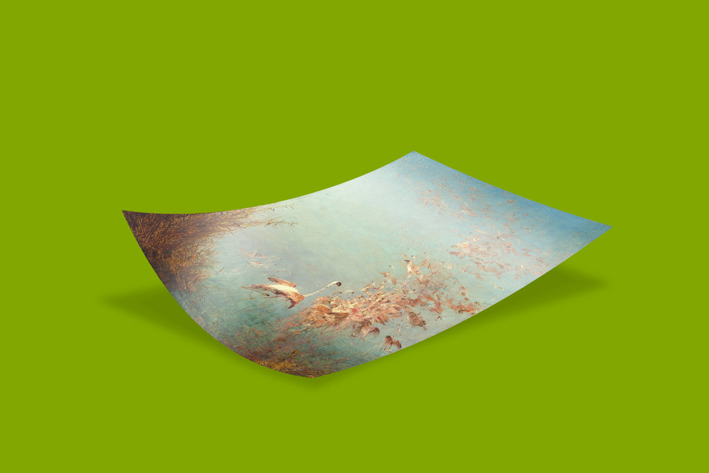 Close up of 12 colour giclée fine art printing quality on Félix Ziem flamingo print, showing vivid colour reproduction and sharp detail on FSC certified paper