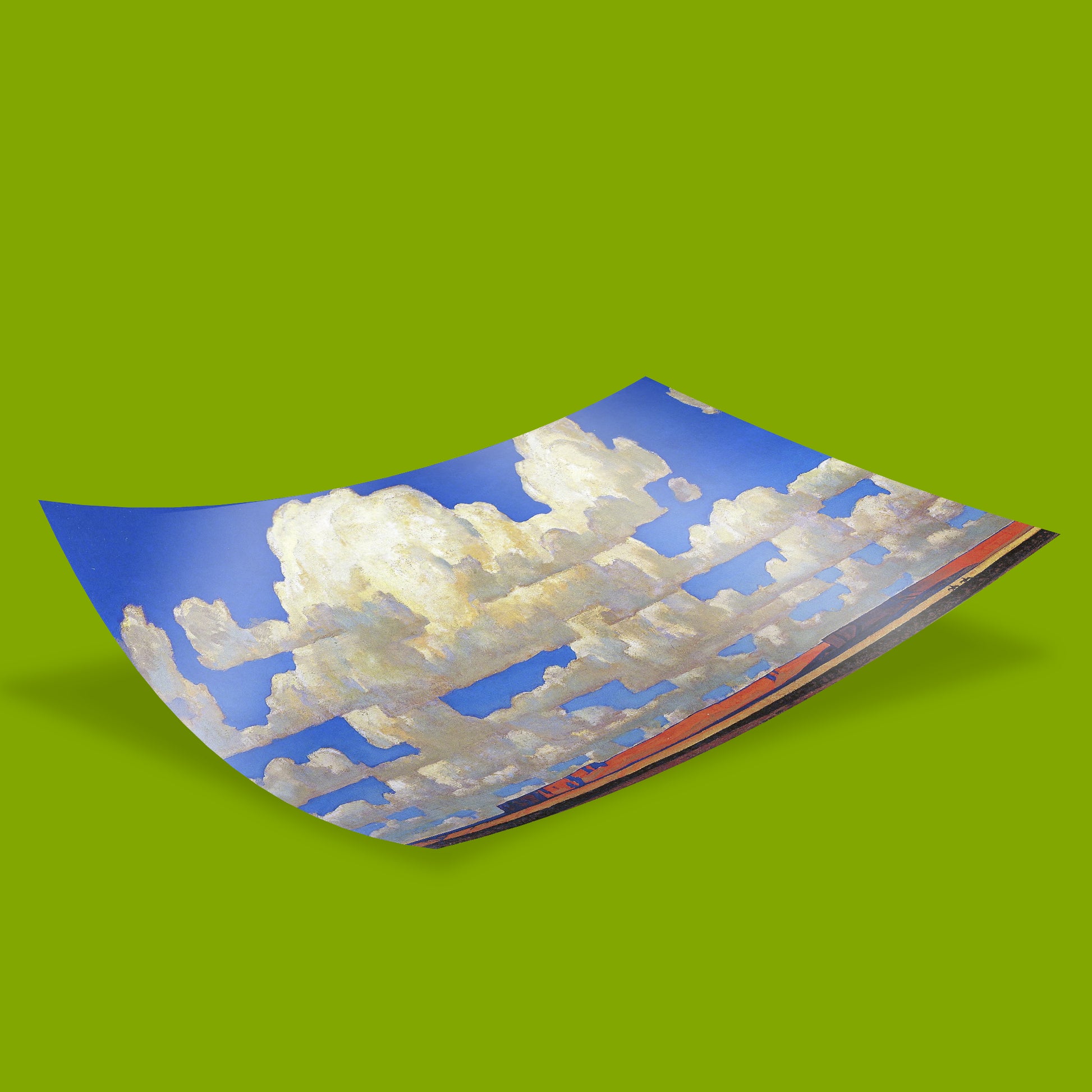 Museum-grade Maynard Dixon Cloud World print, capturing the artist's signature blue sky and desert horizon.