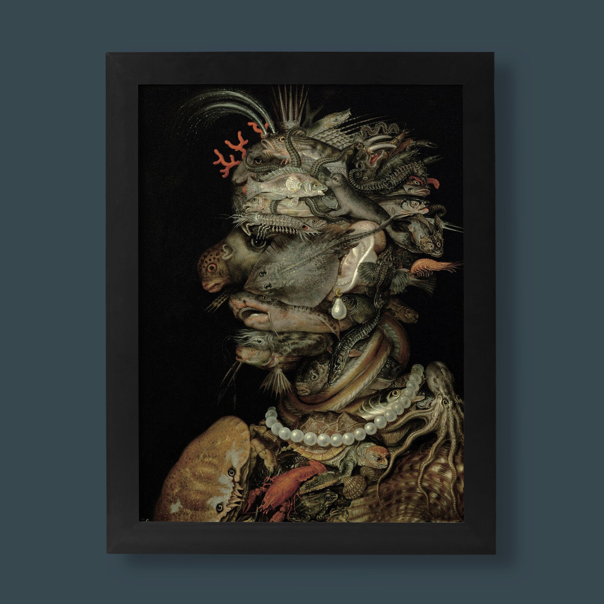 Giuseppe Arcimboldo The Allegory of Water fine art print featuring composite portrait made from sea creatures, fish and marine life - premium wall art for modern homes