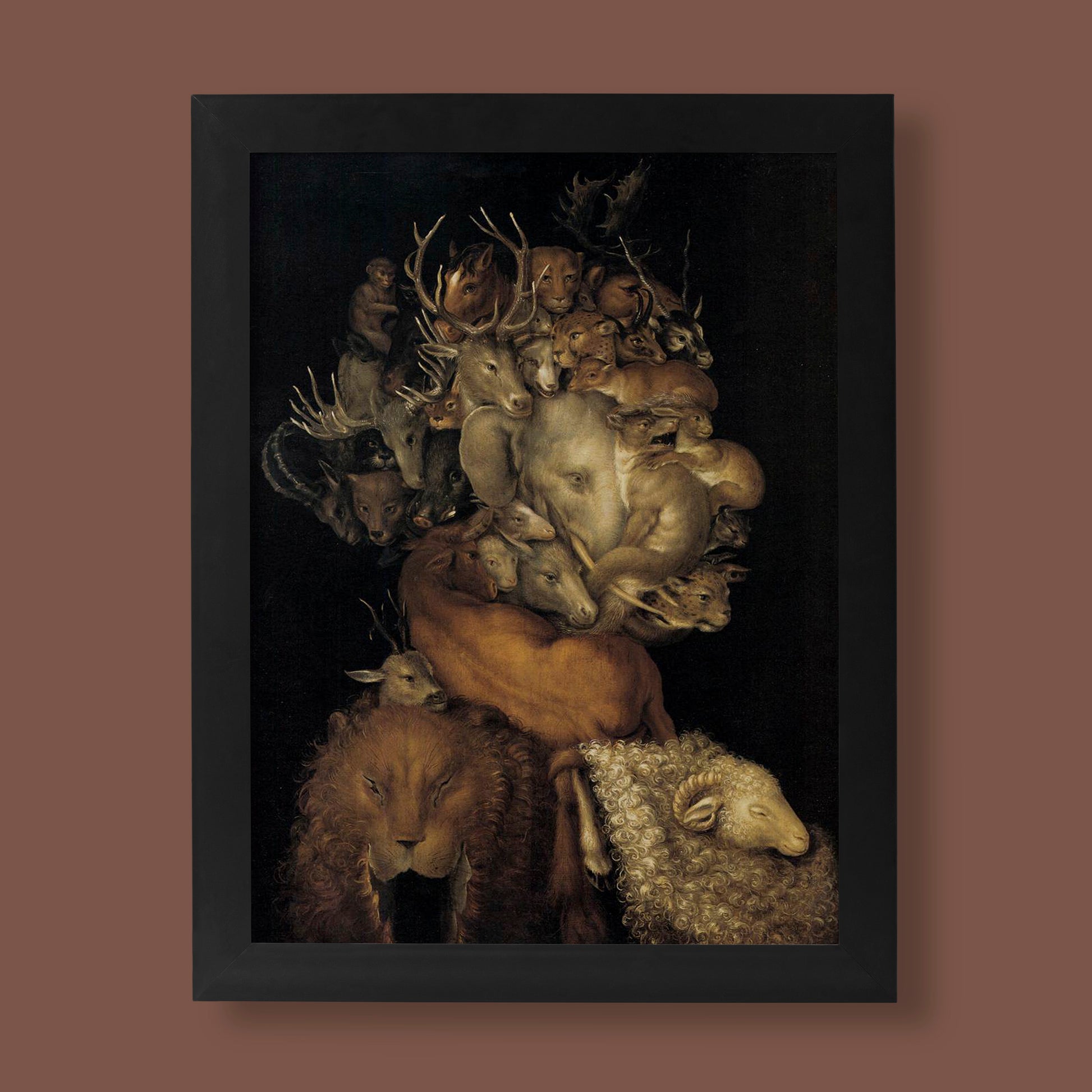 Giuseppe Arcimboldo Earth print - Renaissance fine art reproduction featuring composite portrait made from land animals, available as premium wall art poster from ART SNOB