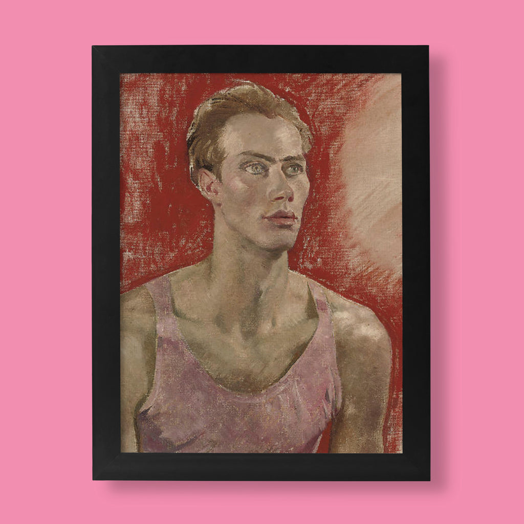 Glyn Warren Philpot Man in Pink 1933 fine art print - modernist British portrait painting of Jan Erland in pink clothing, museum quality wall art reproduction