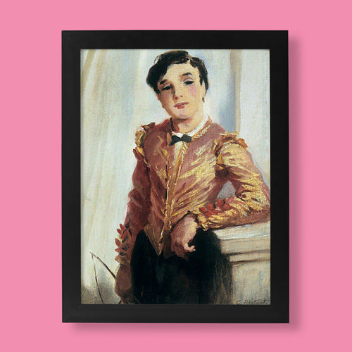Glyn Warren Philpot The Circus Boy 1911 fine art print, Edwardian oil painting of a young male circus performer in a gold embroidered rose jacket, available as a giclée wall art print from ART SNOB