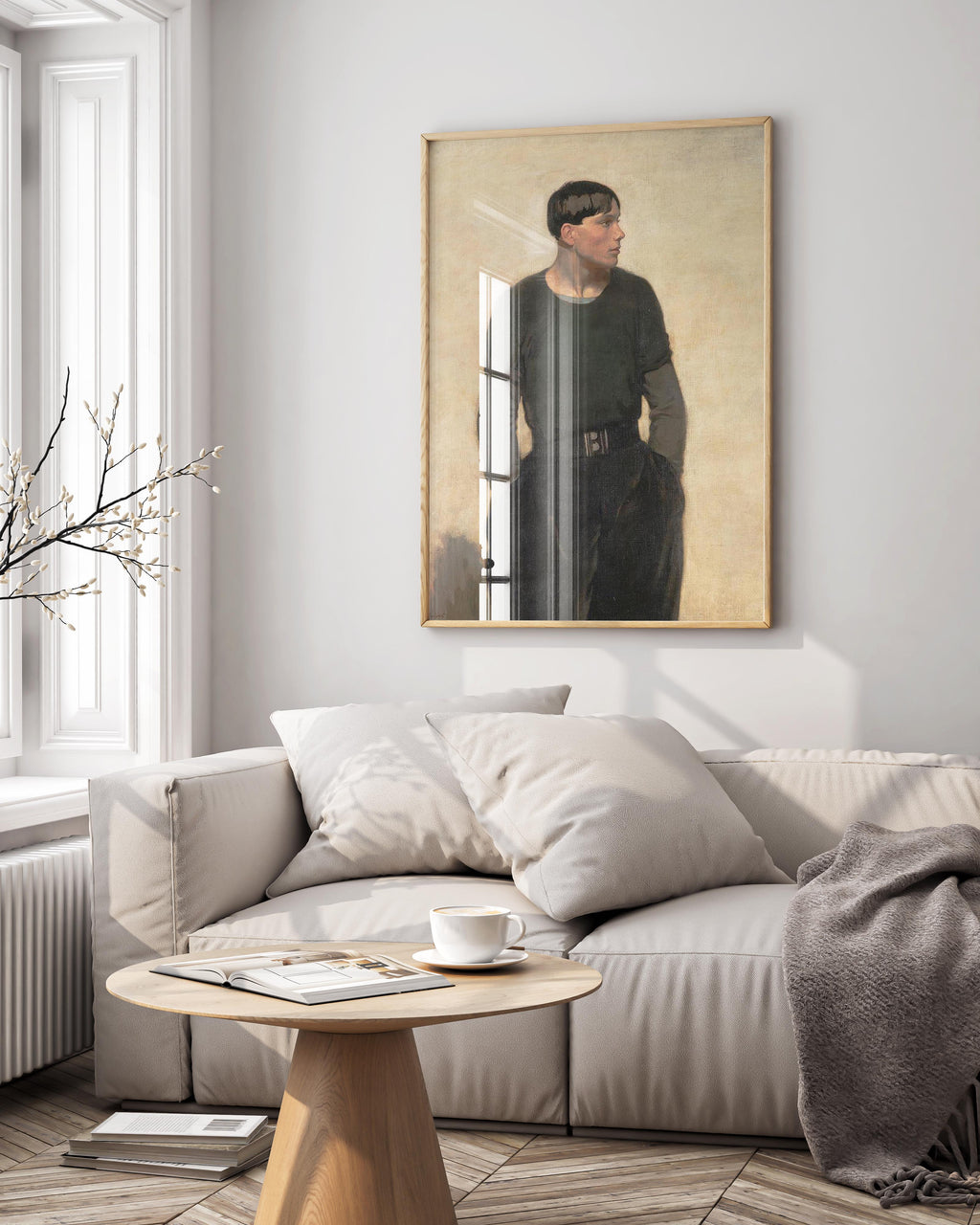 Glyn Warren Philpot A Young Breton 1917 framed art print displayed on living room wall - museum quality reproduction in elegant black frame perfect for home decor