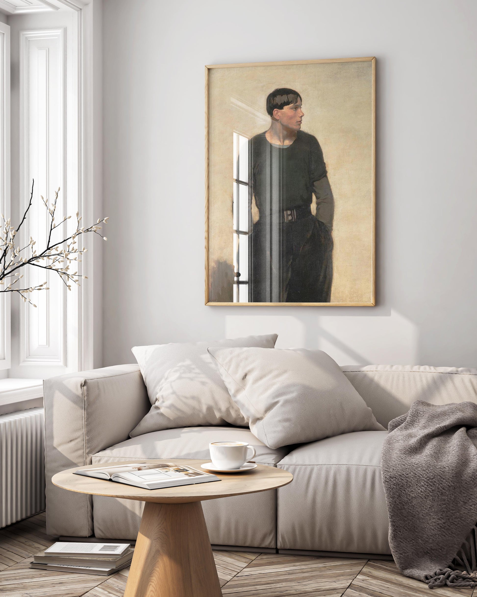 Glyn Warren Philpot A Young Breton 1917 framed art print displayed on living room wall - museum quality reproduction in elegant black frame perfect for home decor