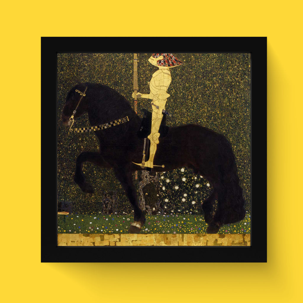 Gustav Klimt's 'Life is a Struggle (Golden Rider)' premium art print, showcasing the vivid colors and giclée fine art printing quality. A perfect choice for fine art collectors and home décor enthusiasts seeking museum quality wall art.