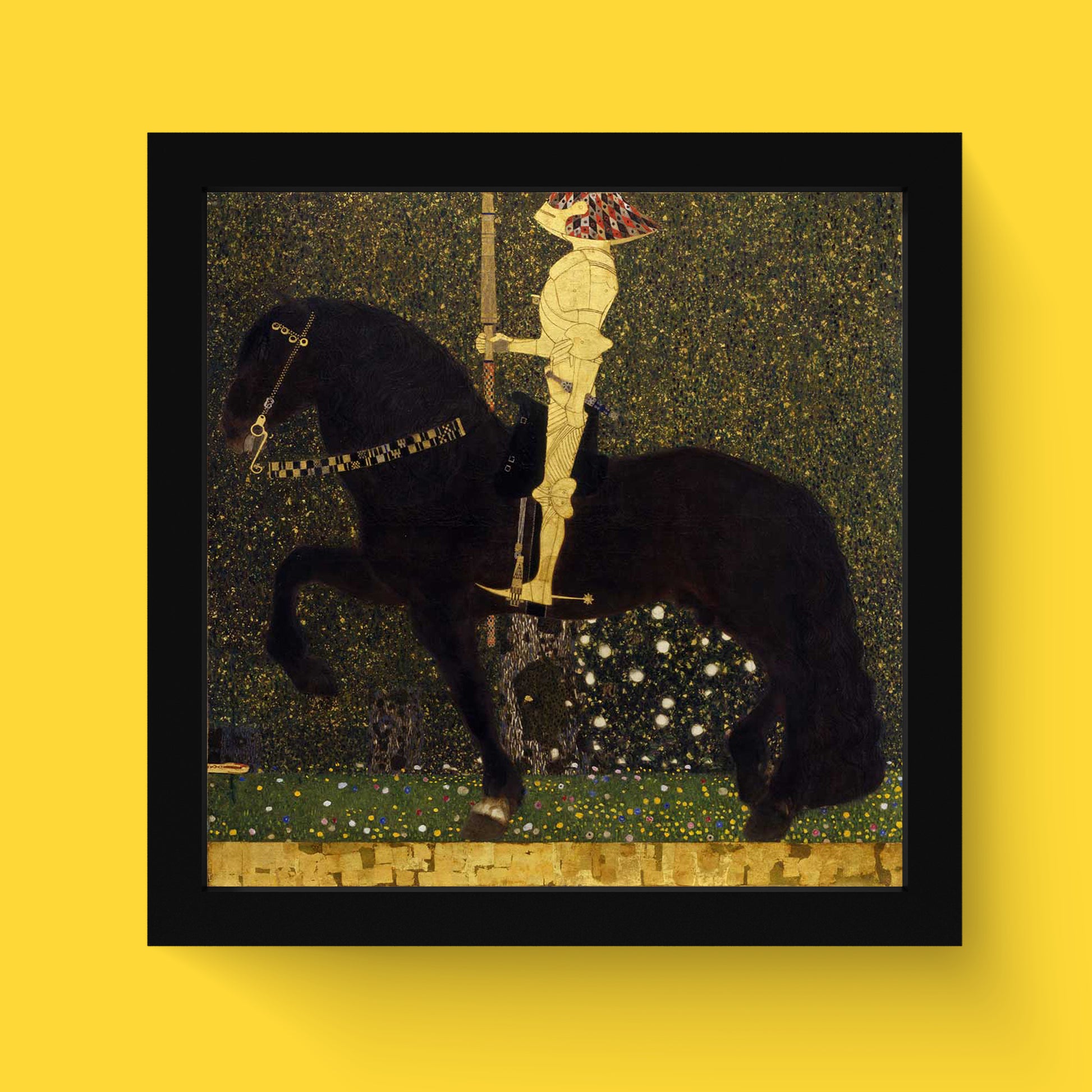 Gustav Klimt's 'Life is a Struggle (Golden Rider)' premium art print, showcasing the vivid colors and giclée fine art printing quality. A perfect choice for fine art collectors and home décor enthusiasts seeking museum quality wall art.