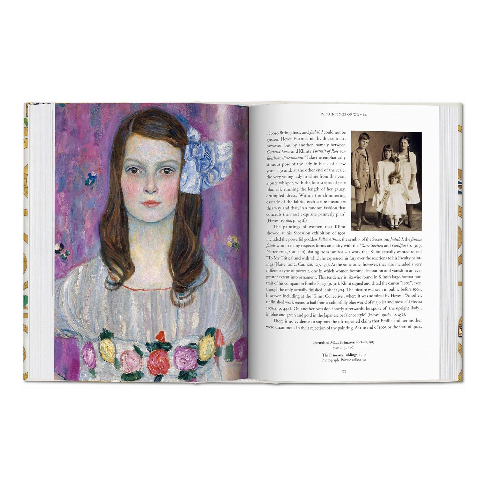 A full-colour, high-quality image of the painting "Portrait of a Girl," alongside smaller images of other portraits and detailed text. A comprehensive look at Klimt’s drawings and paintings.