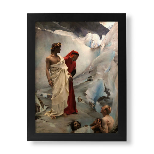 Gustave Courtois fine art giclée print of 'Dante and Virgil in the Underworld,' a classical painting depicting a scene from Dante's Inferno.