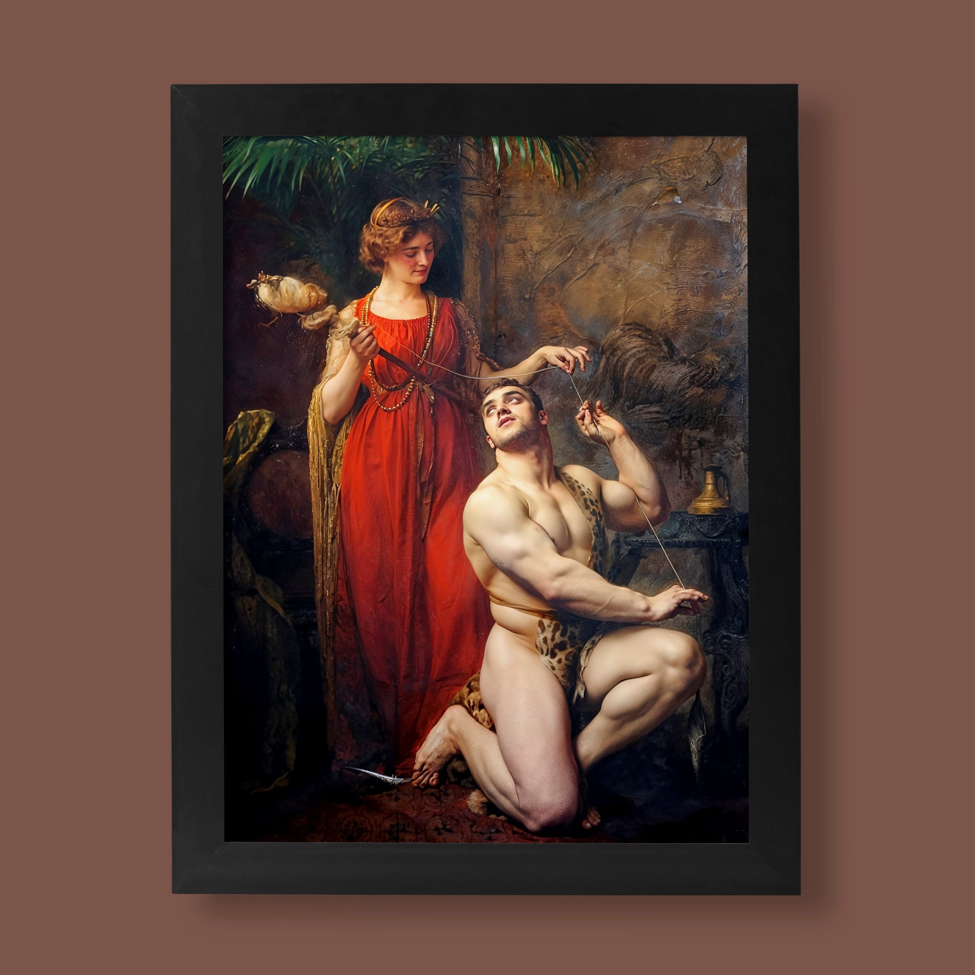Gustave Courtois 'Hercules at the Feet of Omphale' fine art print showing the mythological hero serving the queen.
