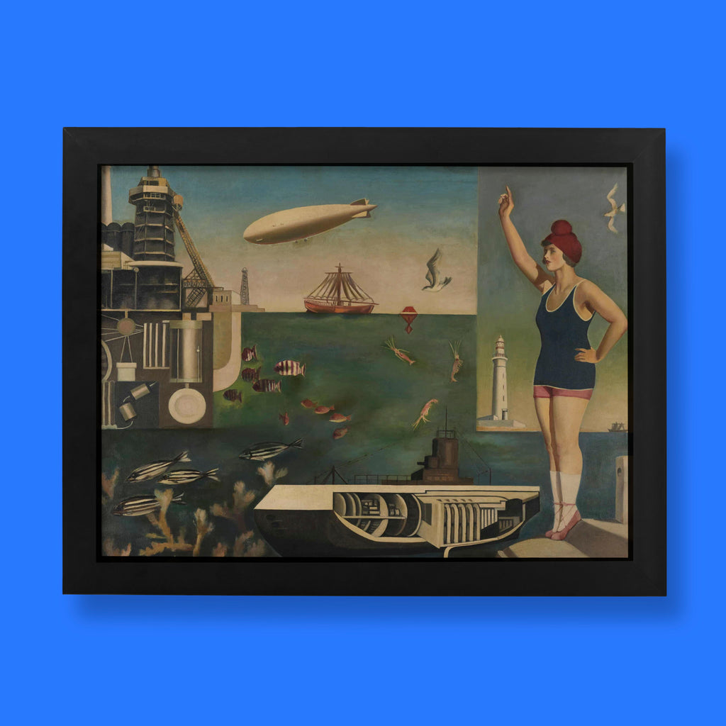 Harue Koga Sea painting art print, Japanese surrealist oil on canvas, 1929